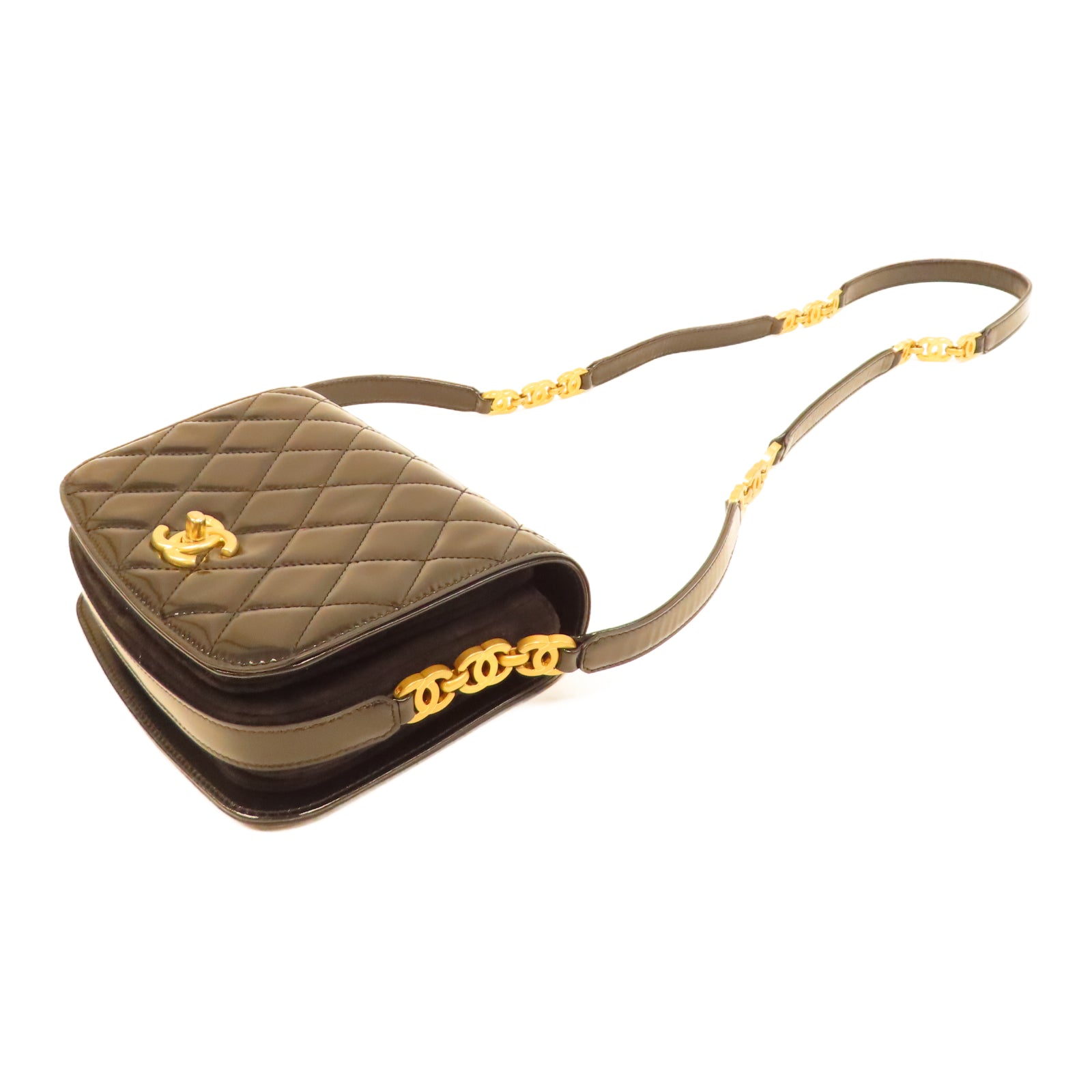 CHANEL 【激減優惠】菱格漆皮皮革Mini Messenger Bag金扣肩背袋黑色