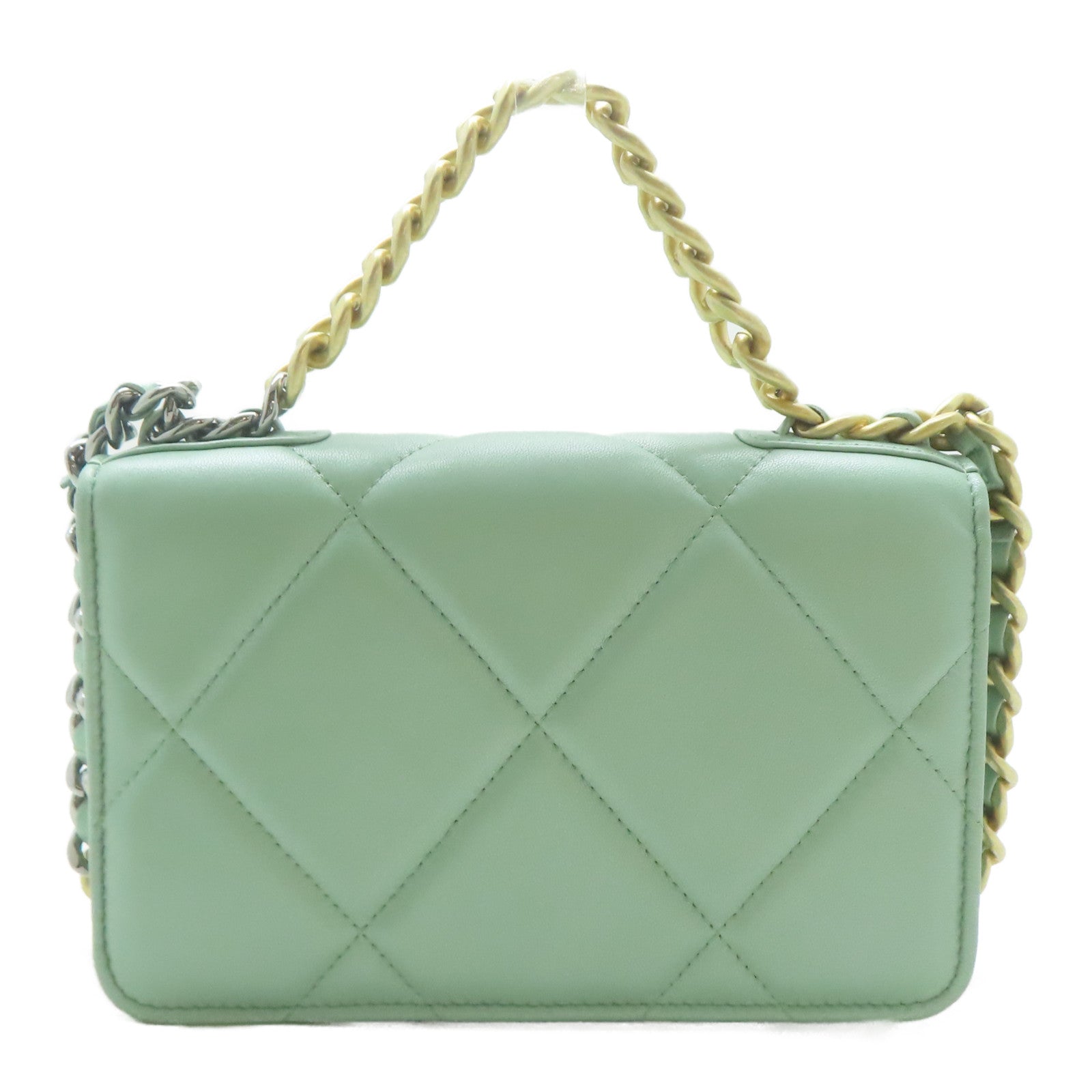 CHANEL 【激減優惠】菱格羊皮皮革Chanel 19 Wallet On Chain鏈帶手挽肩背兩用袋綠色