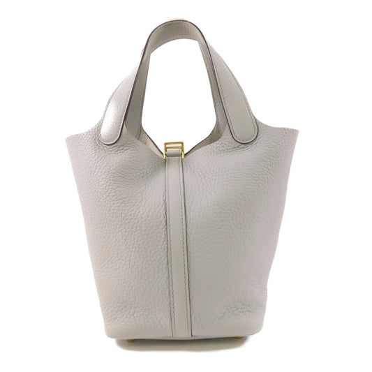 HERMES【激減優惠】 Clemence皮革Picotin PM金扣手挽袋Bleu Pale