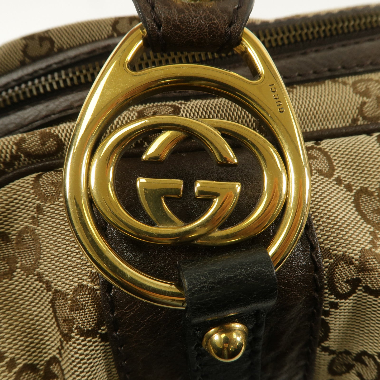 GUCCI 帆布/牛皮皮革Interlocking Boston手挽袋