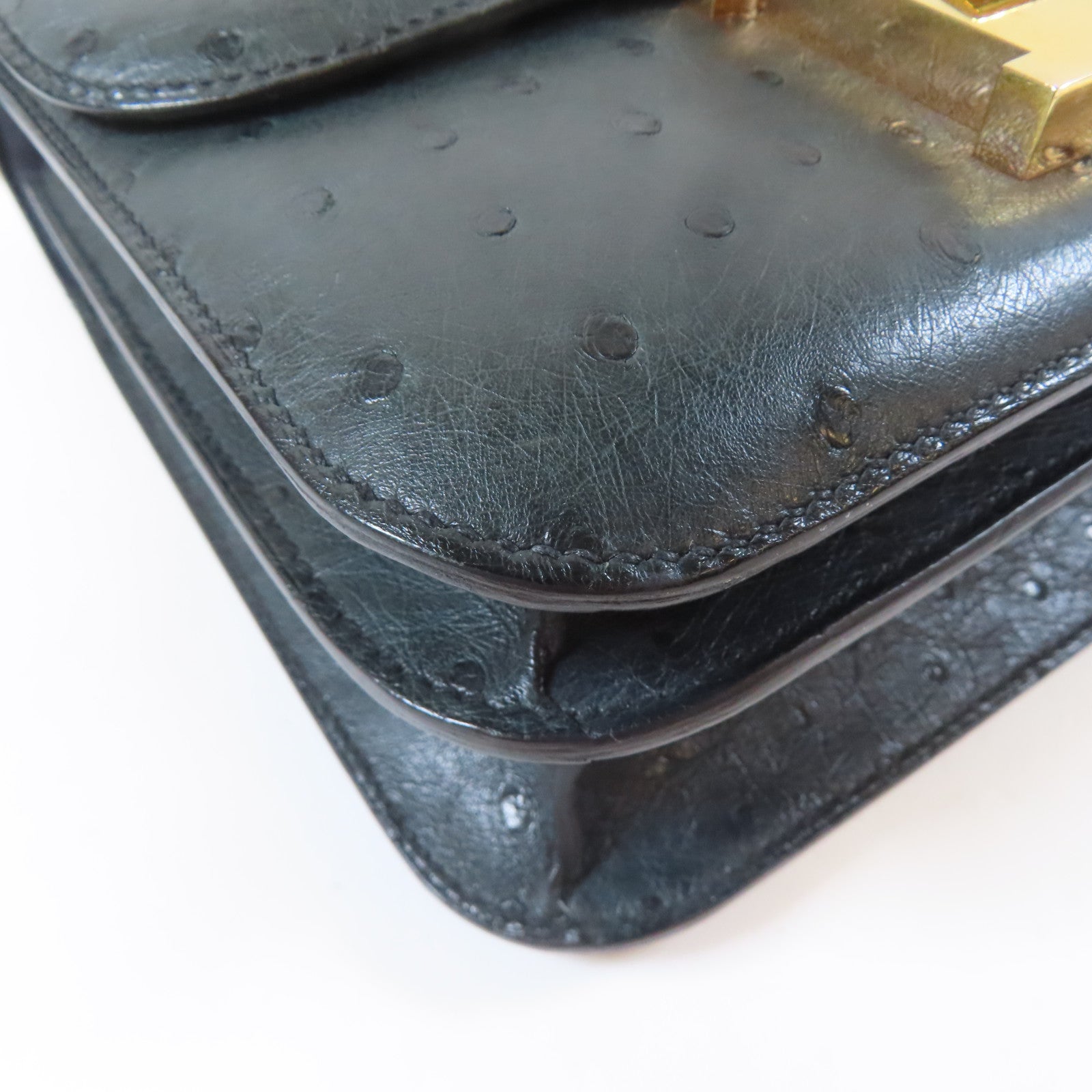 HERMES 【Hermes Fair】鴕鳥皮革Constance 24金扣肩背袋深綠色