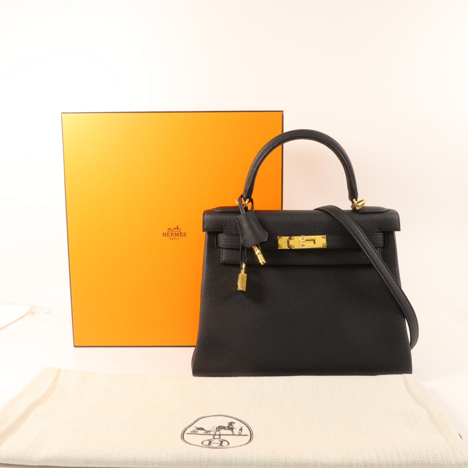 HERMES Togo皮革Kelly 28手挽肩背兩用袋Noir