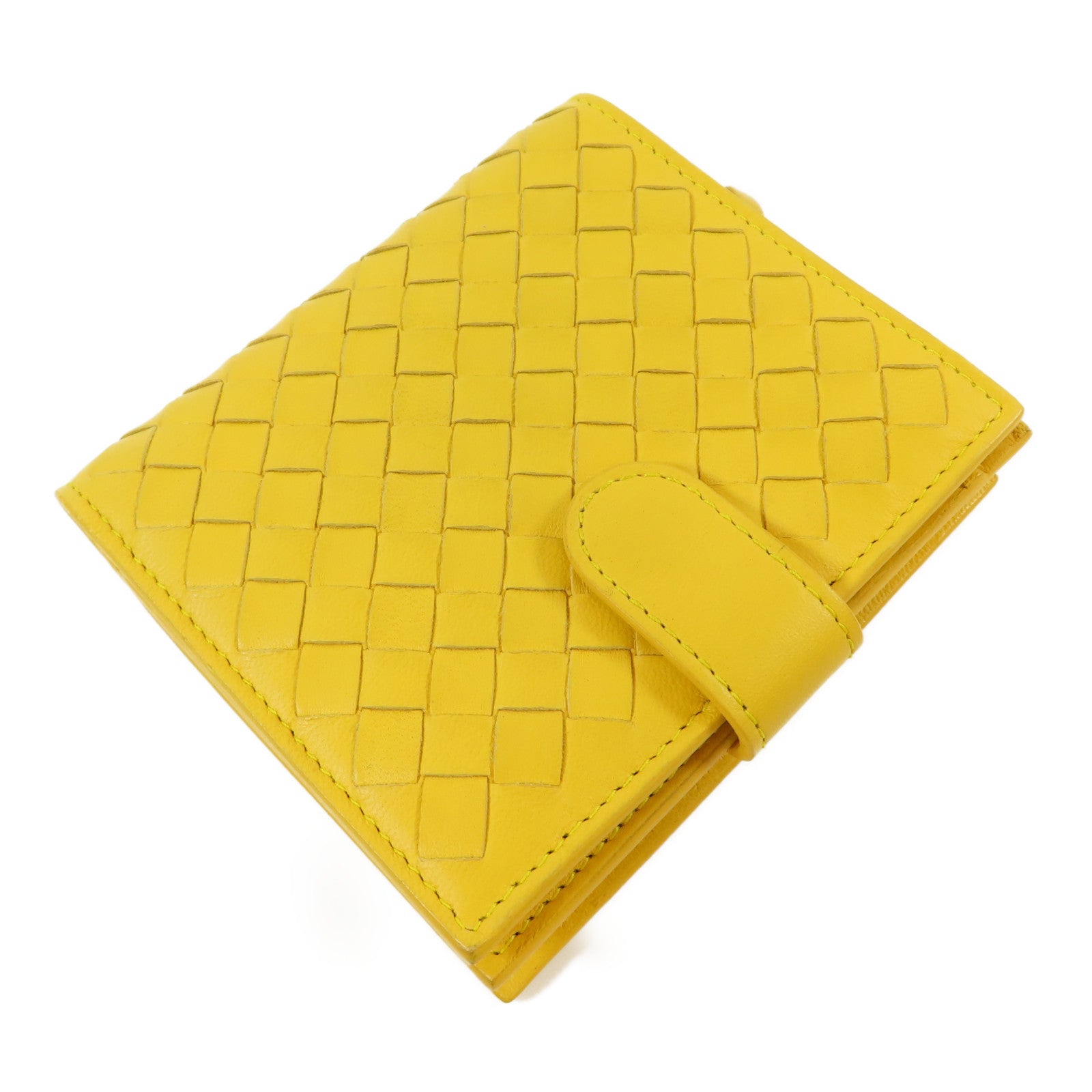 BOTTEGA VENETA 【激減優惠】織紋牛皮皮革Wallet金扣錢包黃色