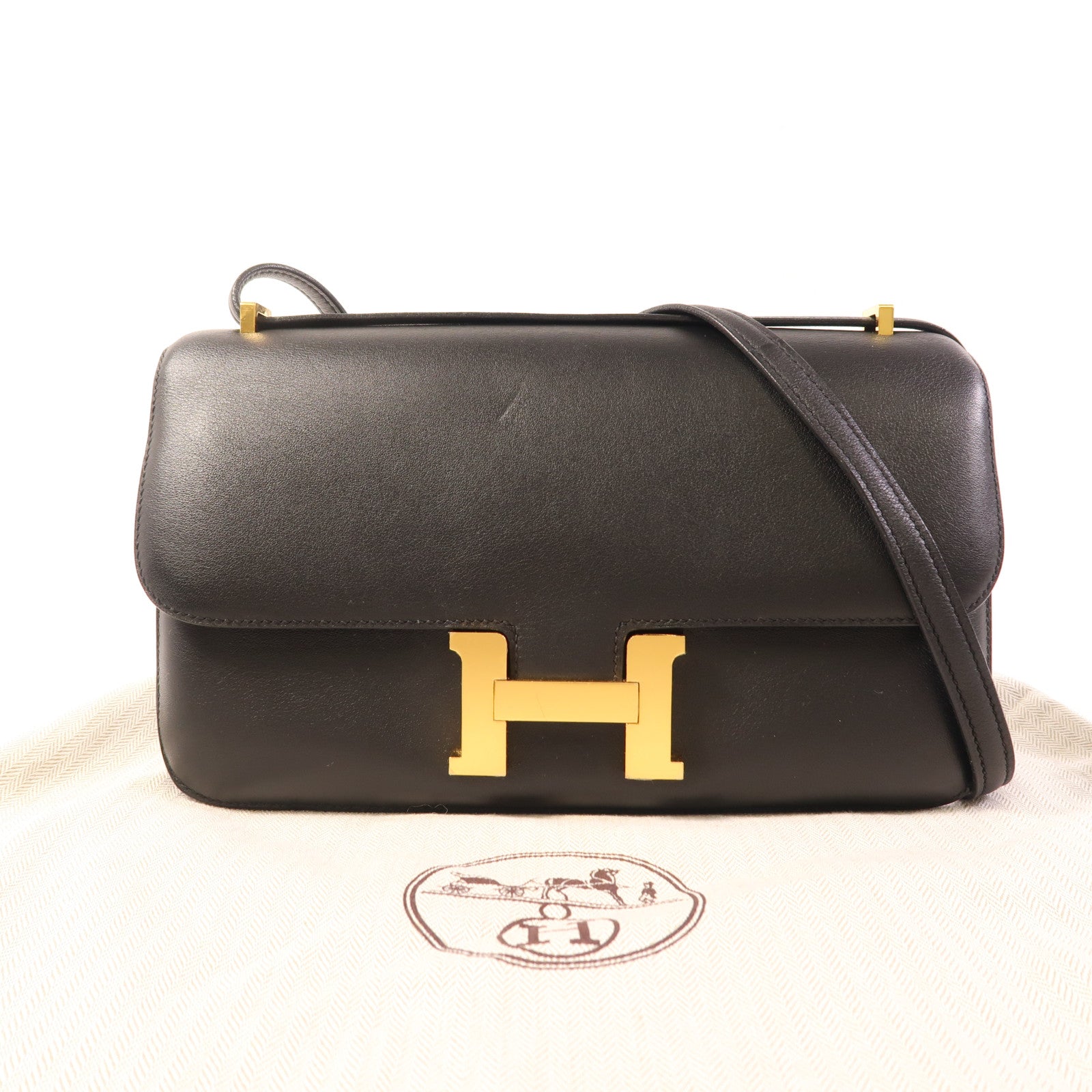 HERMES Swift皮革Constance Elan金扣肩背袋Noir