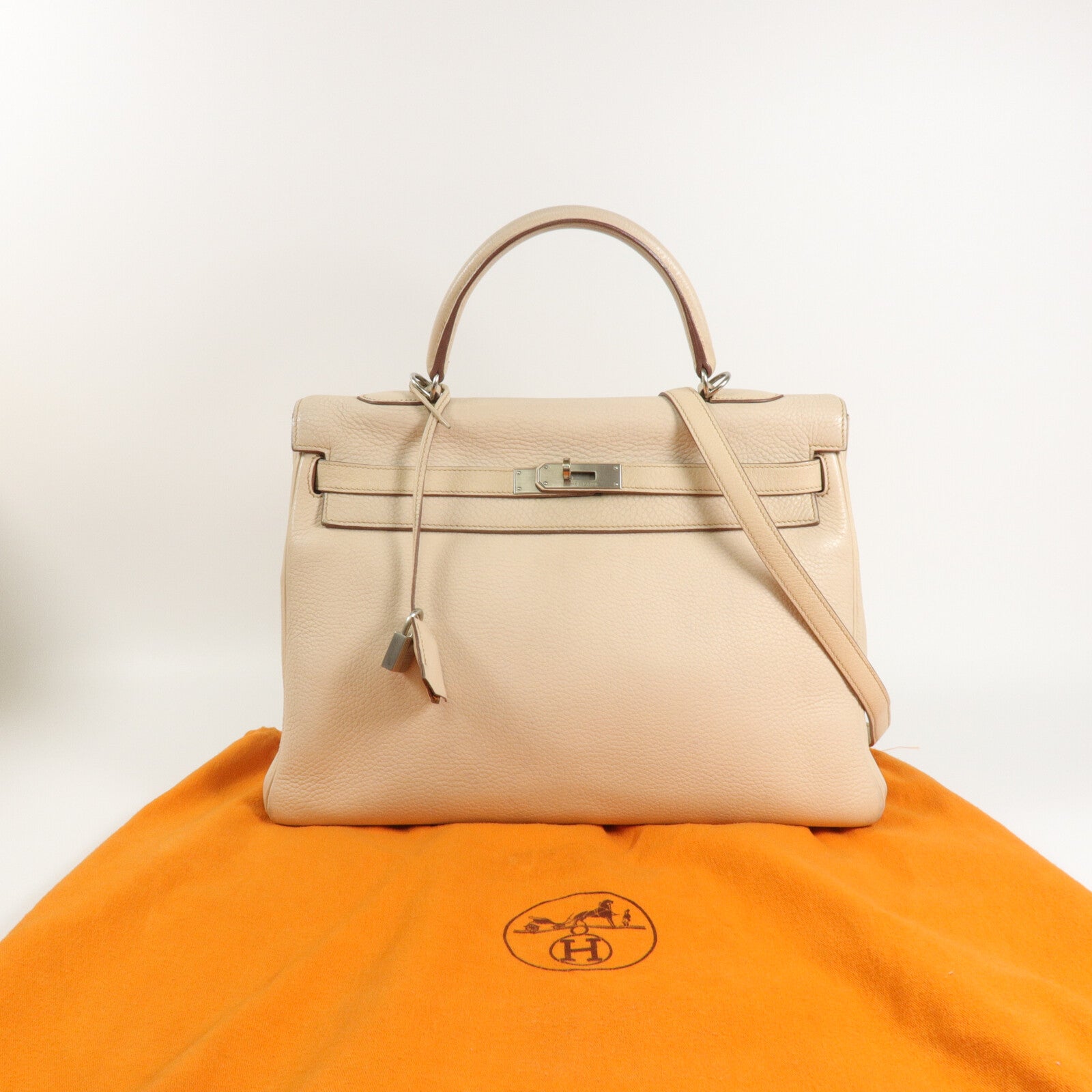HERMES Clemence皮革Kelly 35手挽肩背兩用袋Parchemin