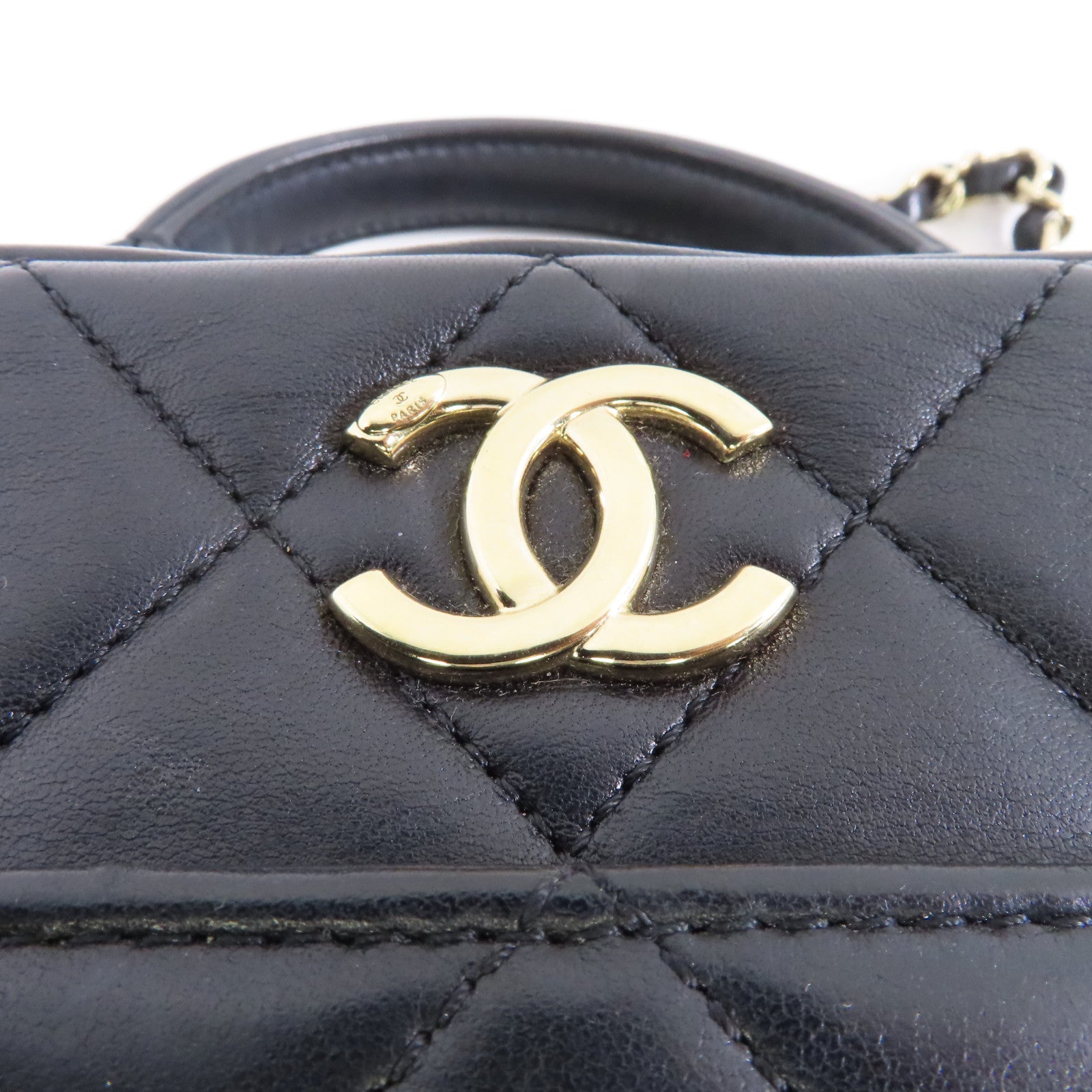 CHANEL 菱格羊皮皮革Small Trendy CC Bowling金扣手挽肩背兩用袋黑色