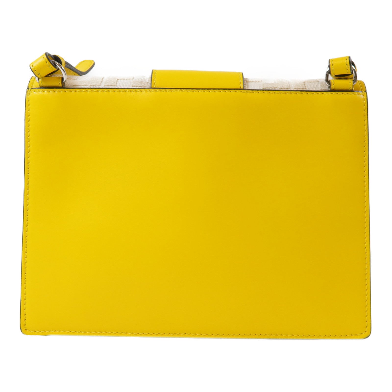FENDI 【激減優惠】帆布/牛皮皮革Flat Baguette Shoulder Bag銀扣肩背袋黃色/米色