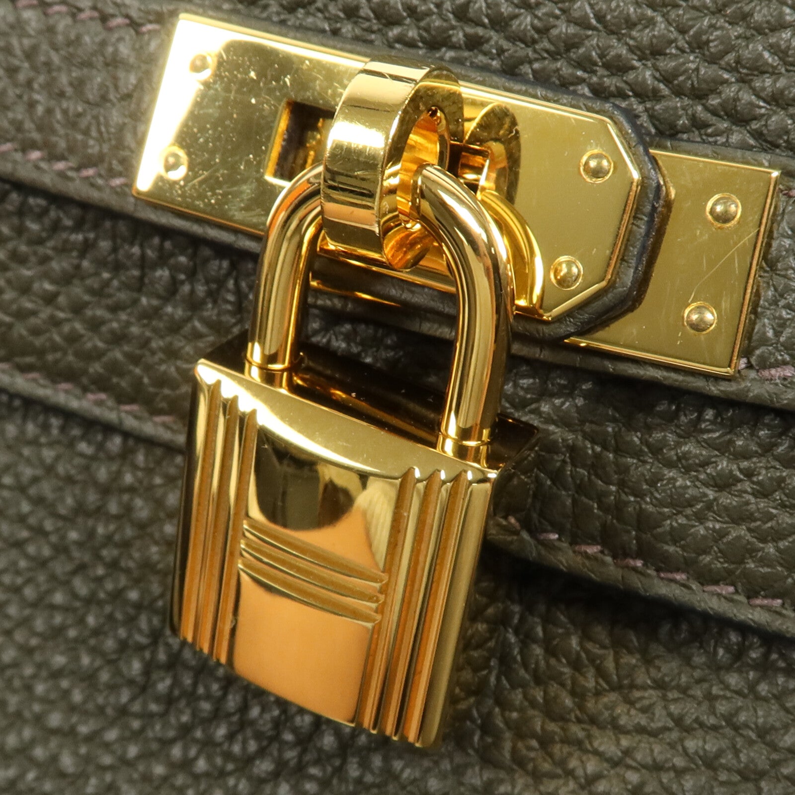 HERMES Togo皮革Kelly 25金扣手挽肩背兩用袋Vert de Gris