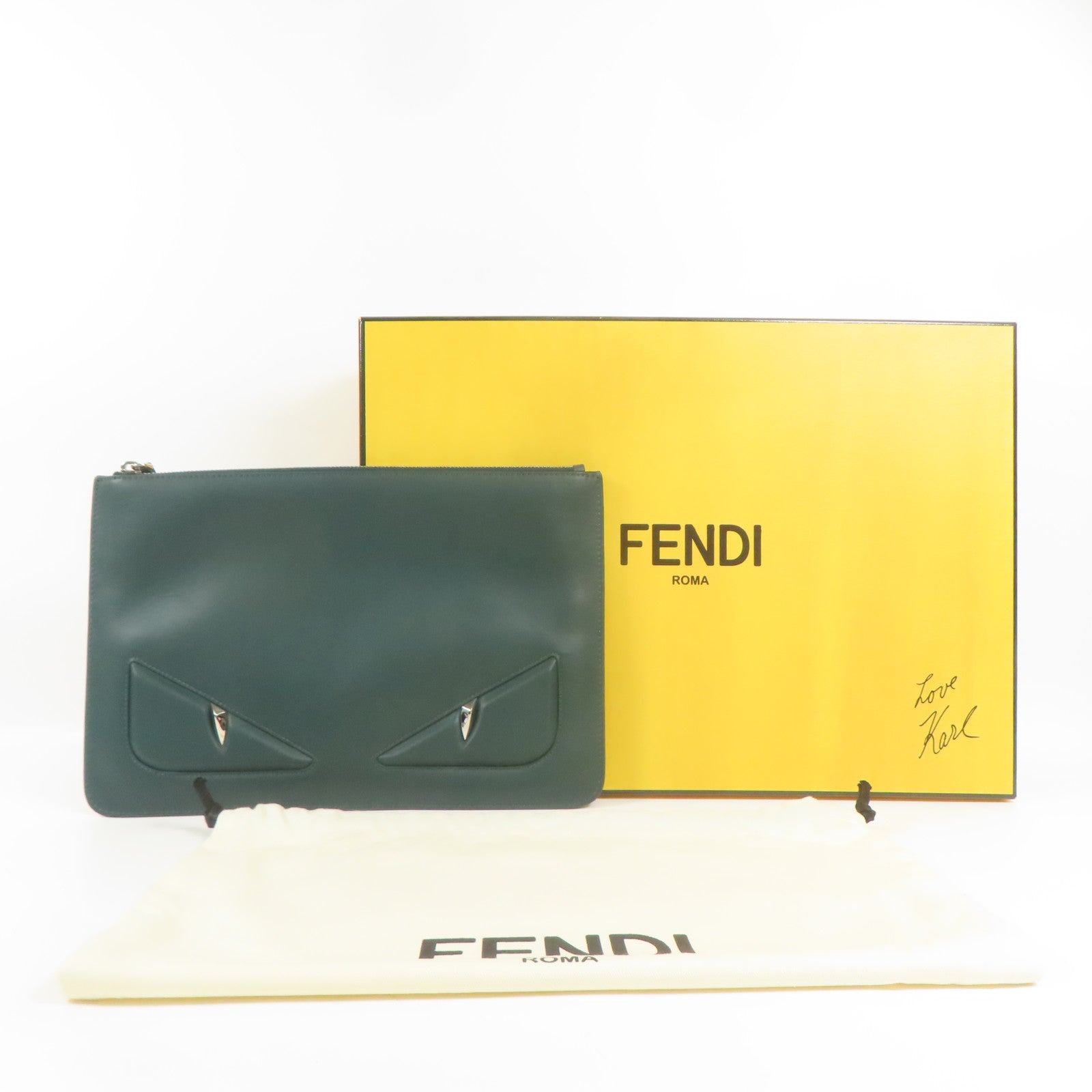 FENDI 牛皮皮革Pouch銀扣手拿包