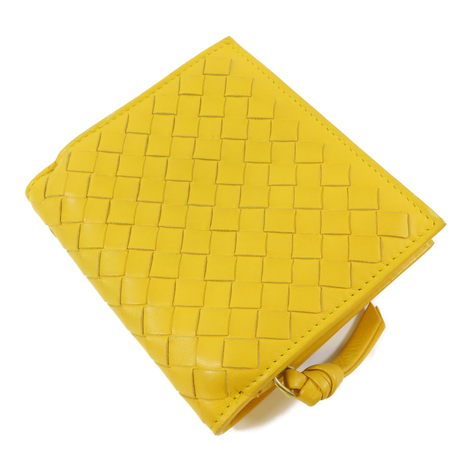 BOTTEGA VENETA 【激減優惠】織紋牛皮皮革Wallet金扣錢包黃色