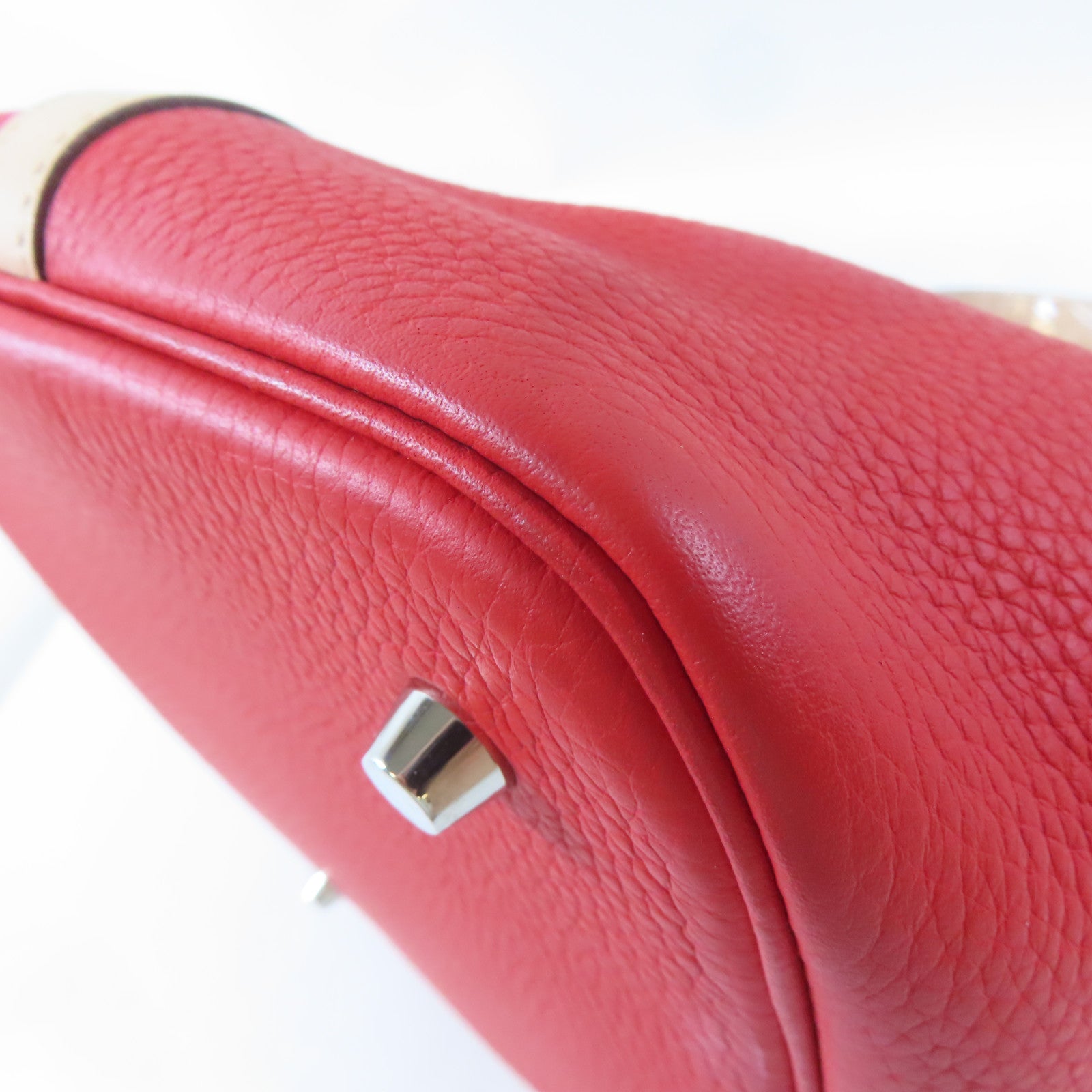 HERMES Clemence皮革/Swift皮革Picotin MM銀扣手挽袋Rose Eglantine/紅色