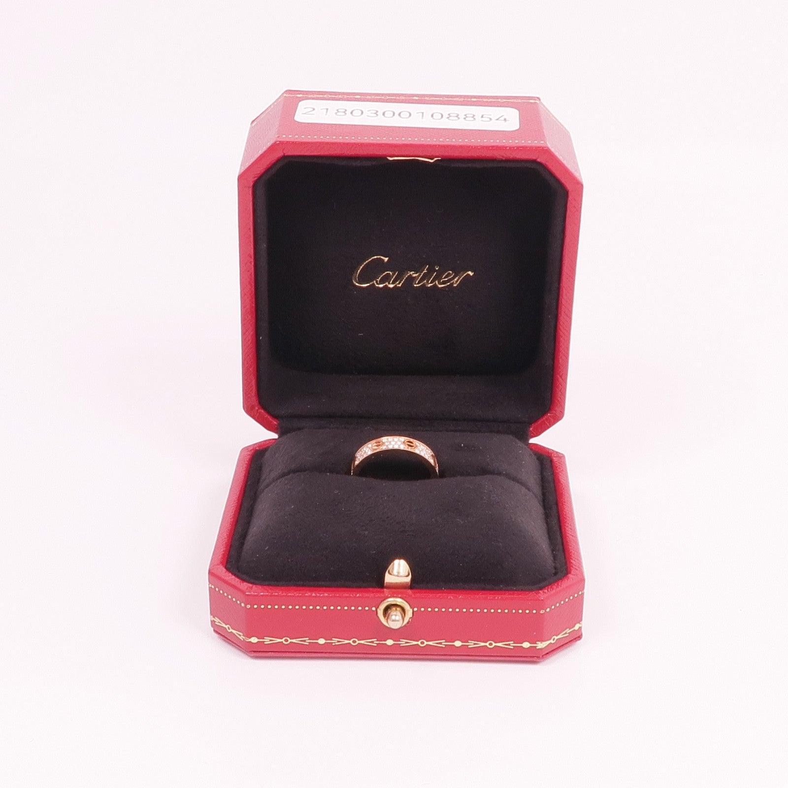 CARTIER 18K玫瑰金Love Ring Small Model Paved鑽石戒指Cartier#49/US#5