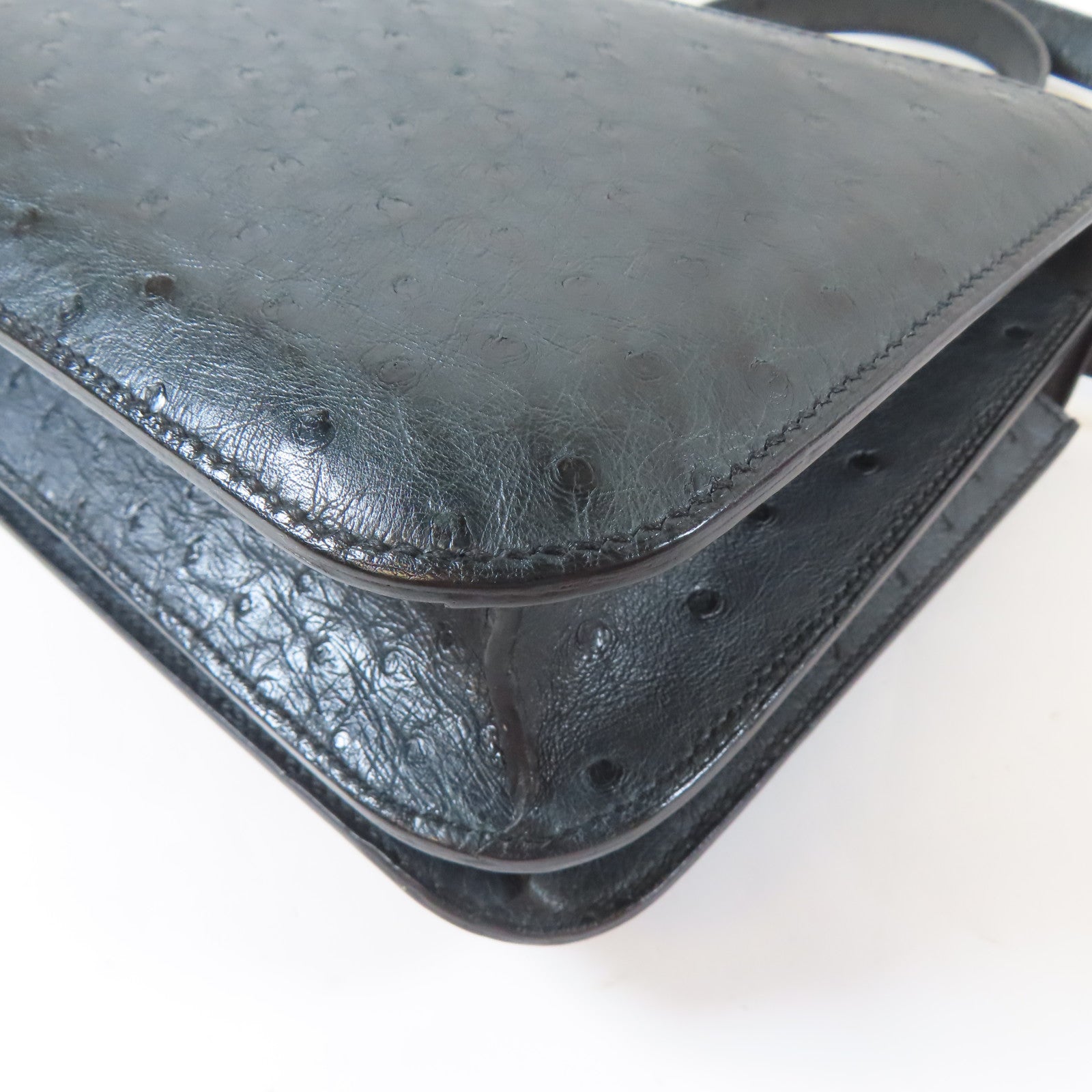 HERMES 【Hermes Fair】鴕鳥皮革Constance 24金扣肩背袋深綠色