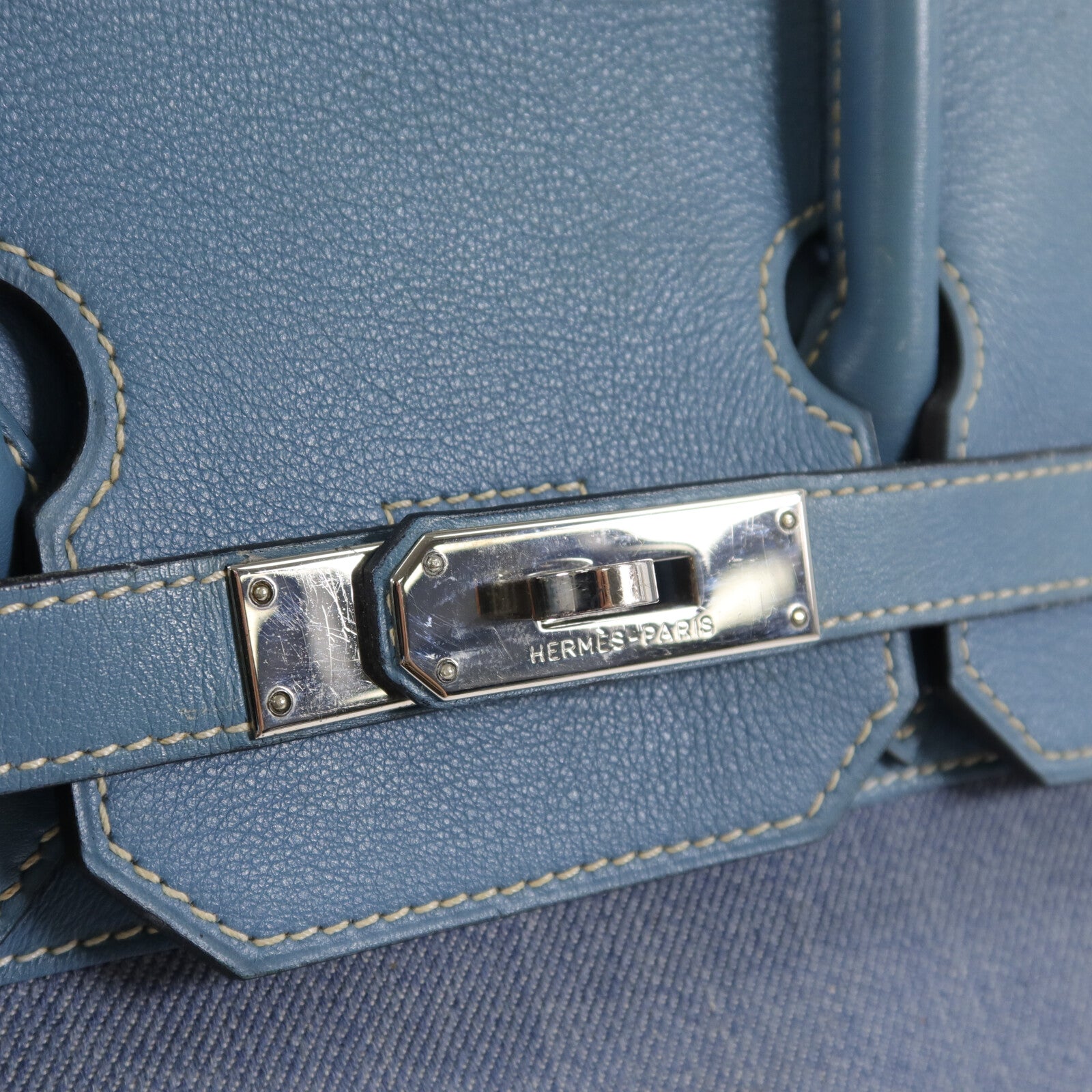 HERMES Denmin Tolie Birkin HAC 32手挽袋Bleu Jean