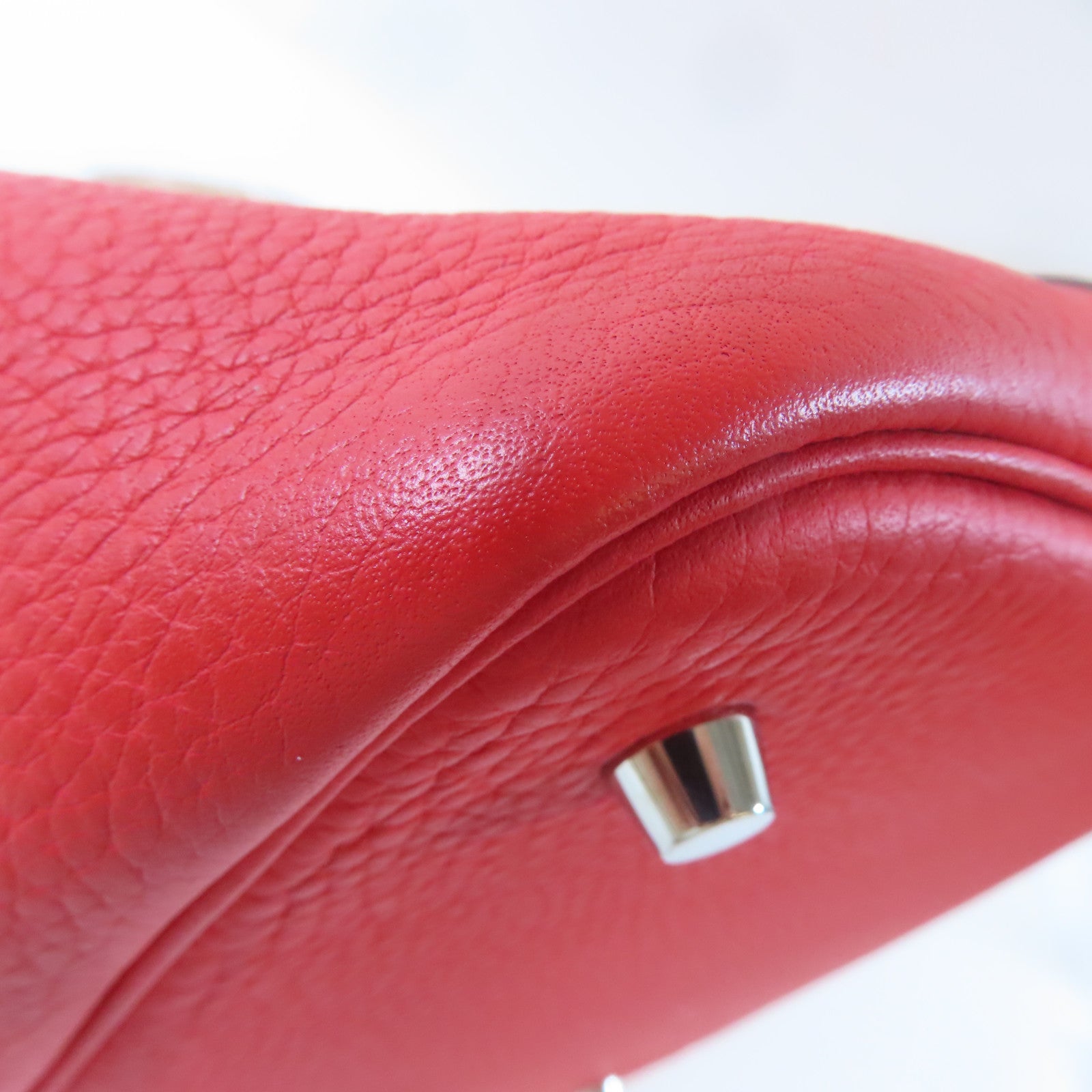 HERMES Clemence皮革/Swift皮革Picotin MM銀扣手挽袋Rose Eglantine/紅色