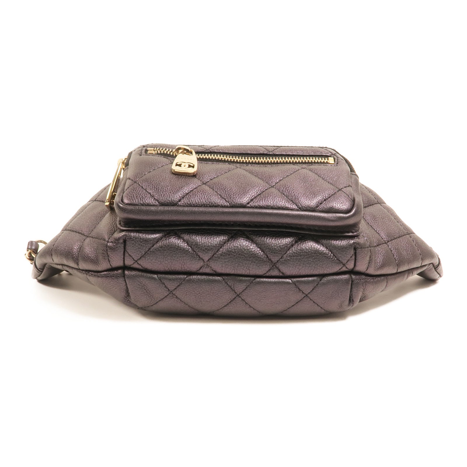 CHANEL 牛皮皮革Waist Bag金扣鏈帶腰包