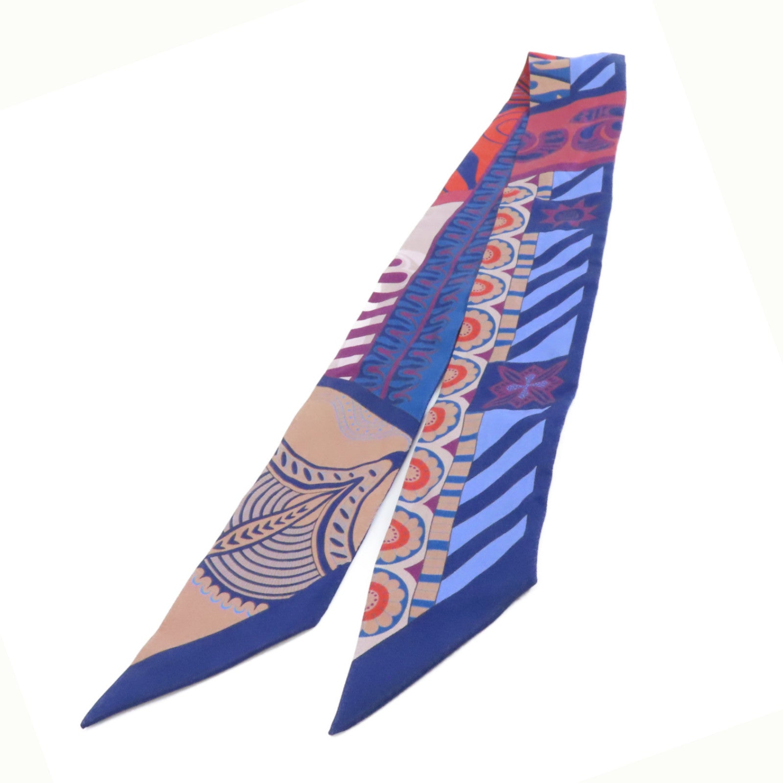 HERMES 絲質Twilly絲巾藍色/紅色/米色