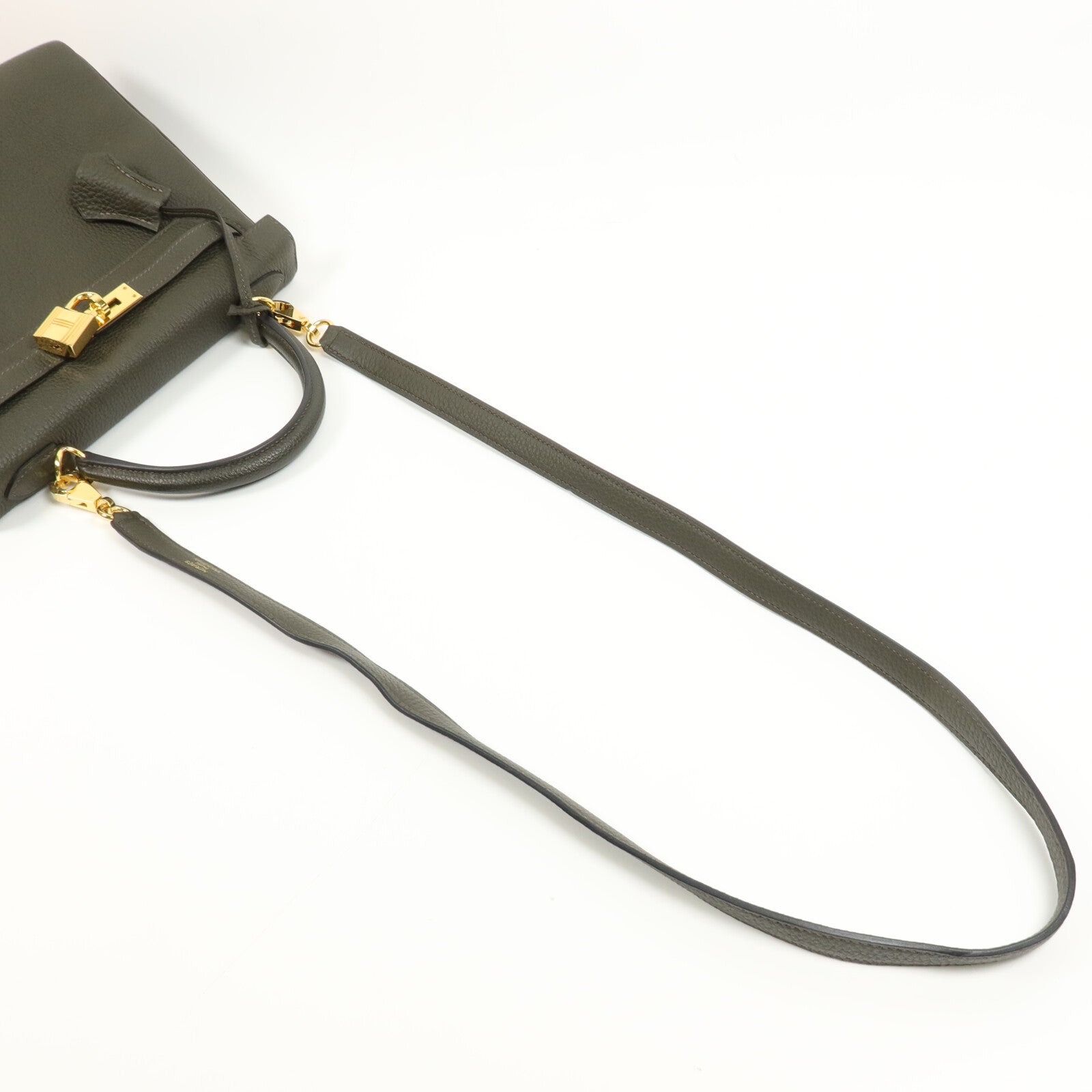 HERMES Togo皮革Kelly 25金扣手挽肩背兩用袋Vert de Gris