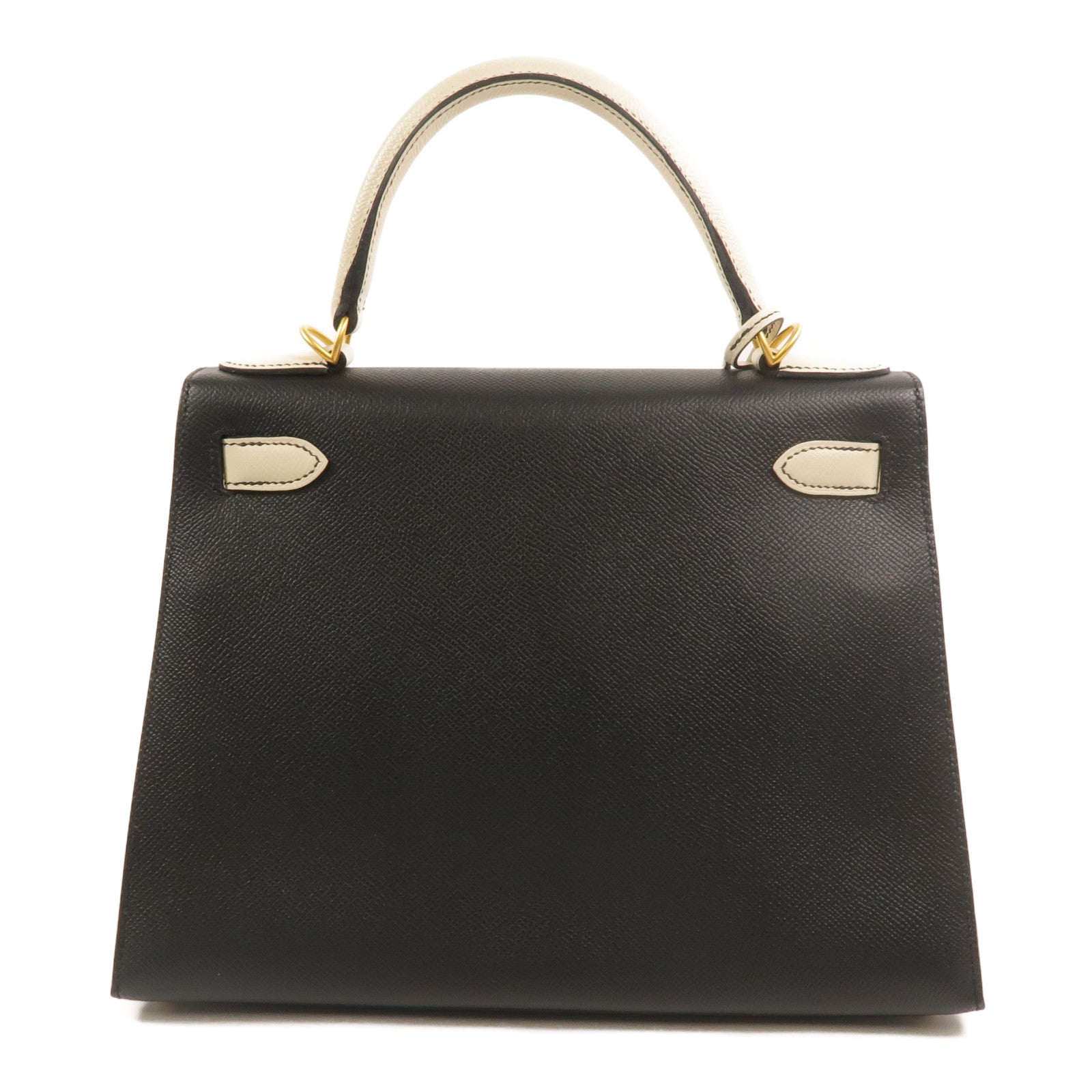 HERMES Epsom皮革Kelly 28 SPO手挽肩背兩用袋Noir/Craie