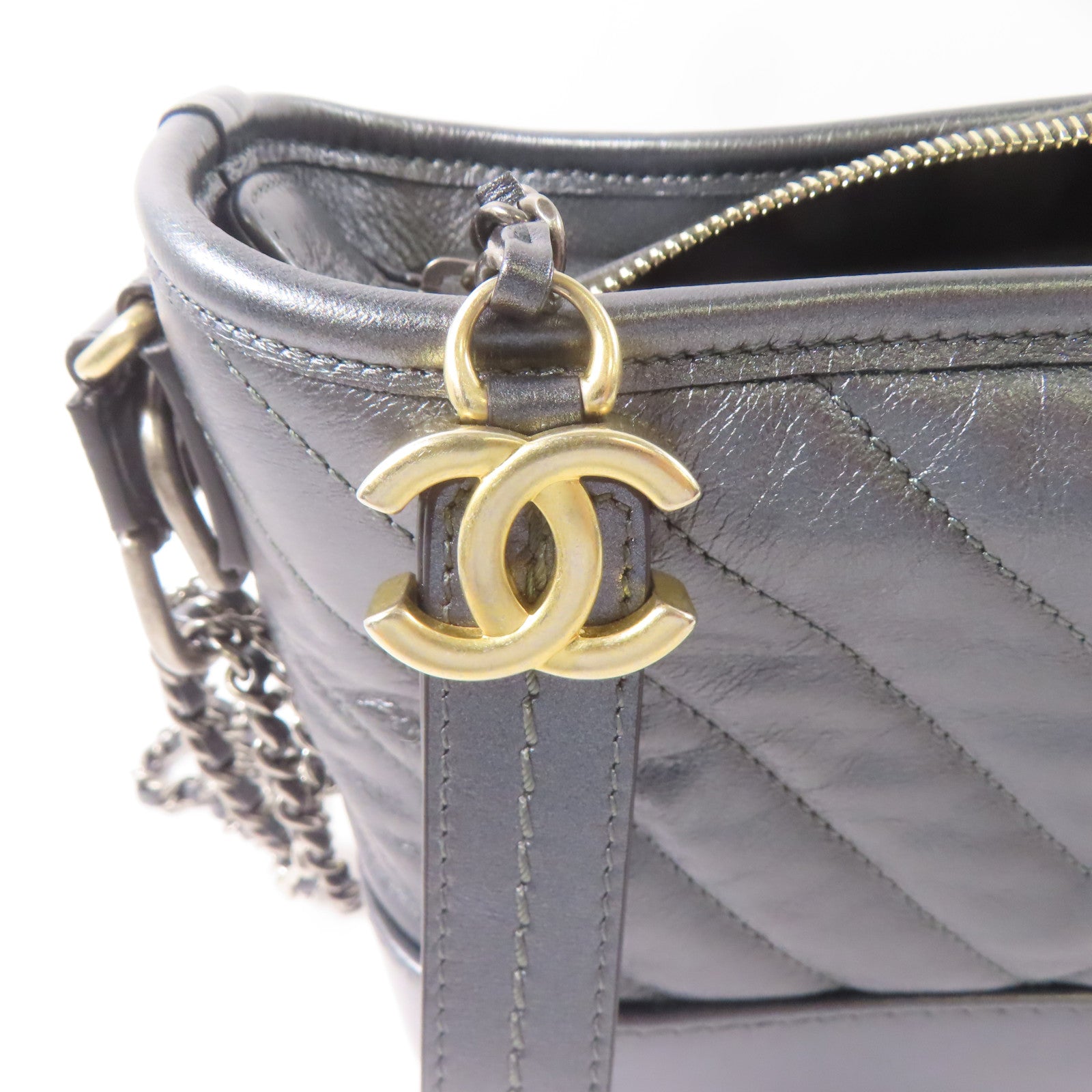 CHANEL【激減優惠】 牛皮皮革Gabrielle Bag鏈帶肩背袋灰色