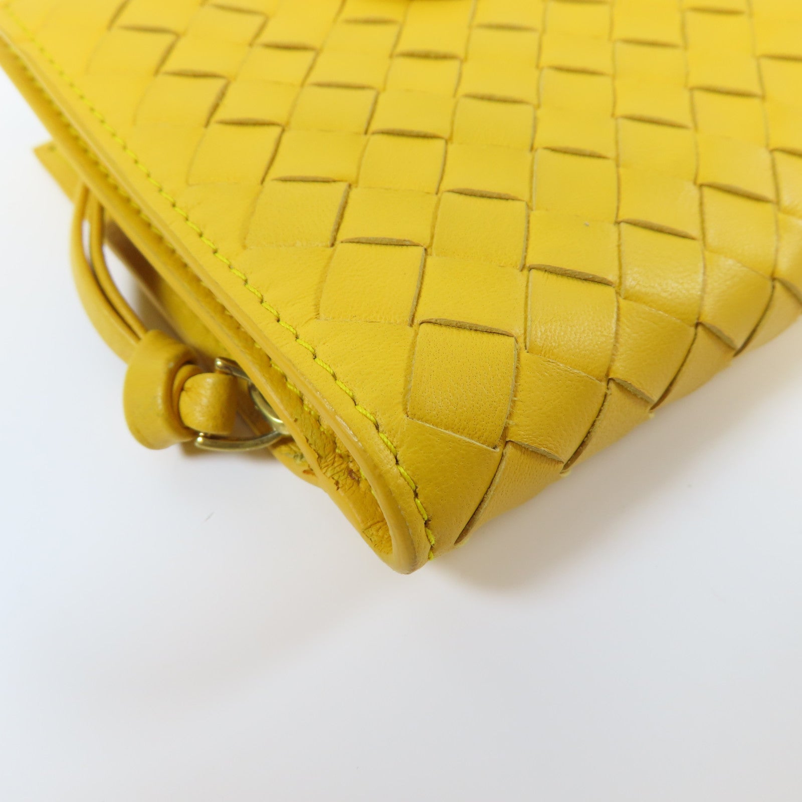 BOTTEGA VENETA 【激減優惠】織紋牛皮皮革Wallet金扣錢包黃色