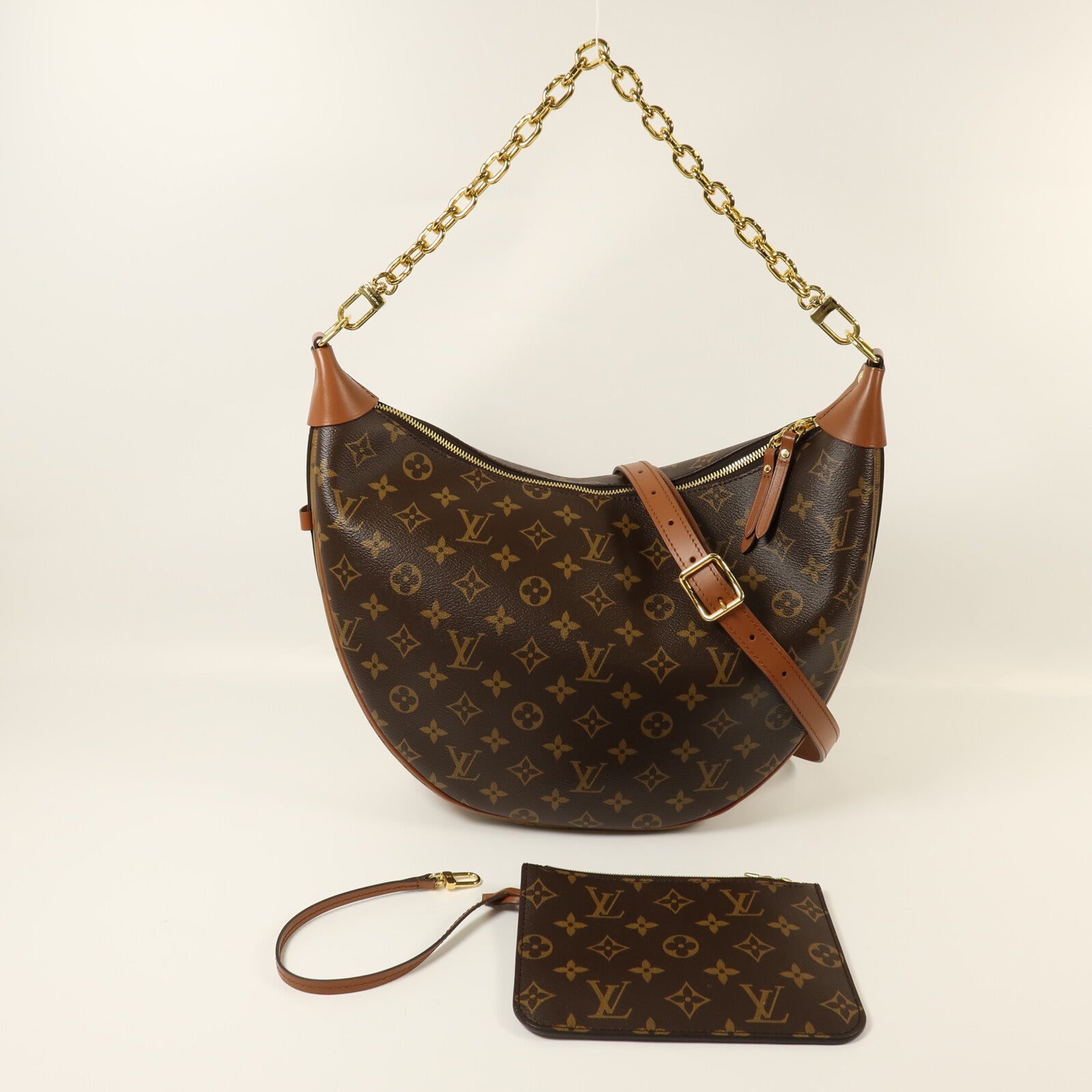 LOUIS VUITTON Monogram Reverse Loop Hobo金扣手挽肩背兩用袋棕色