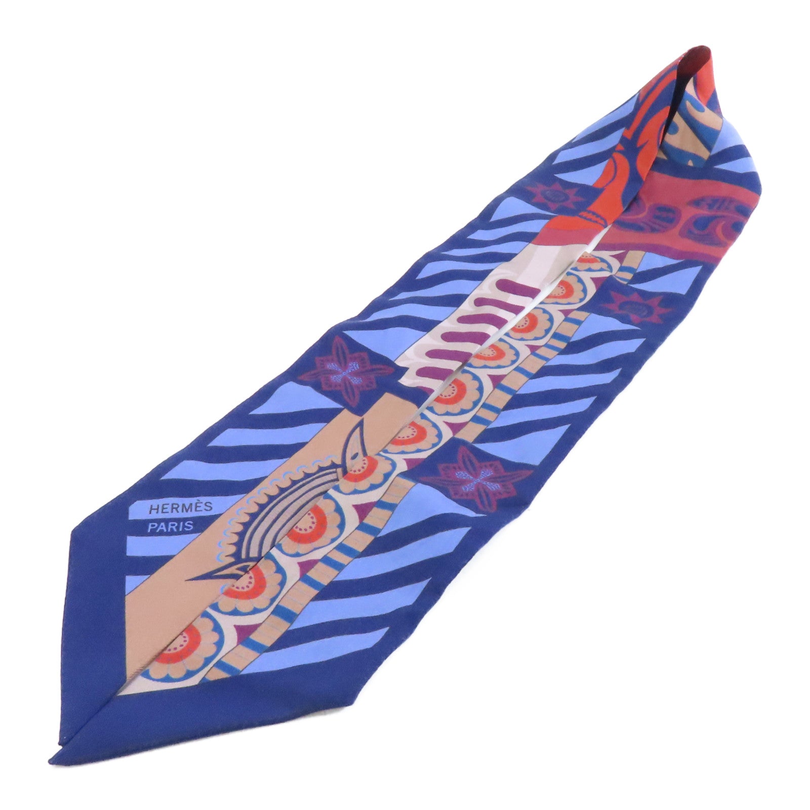 HERMES 絲質Twilly絲巾藍色/紅色/米色