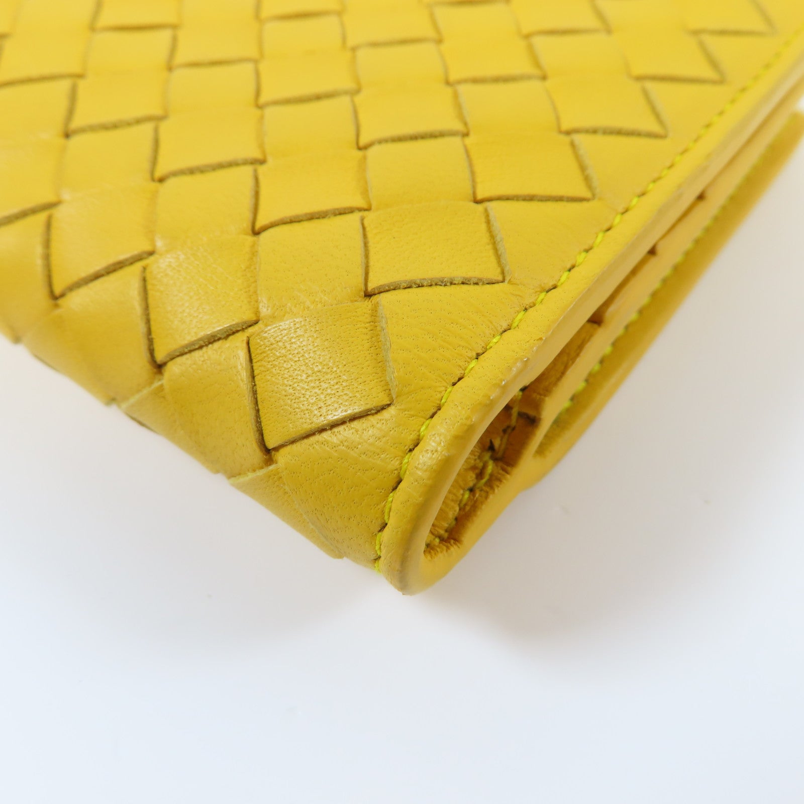 BOTTEGA VENETA 【激減優惠】織紋牛皮皮革Wallet金扣錢包黃色