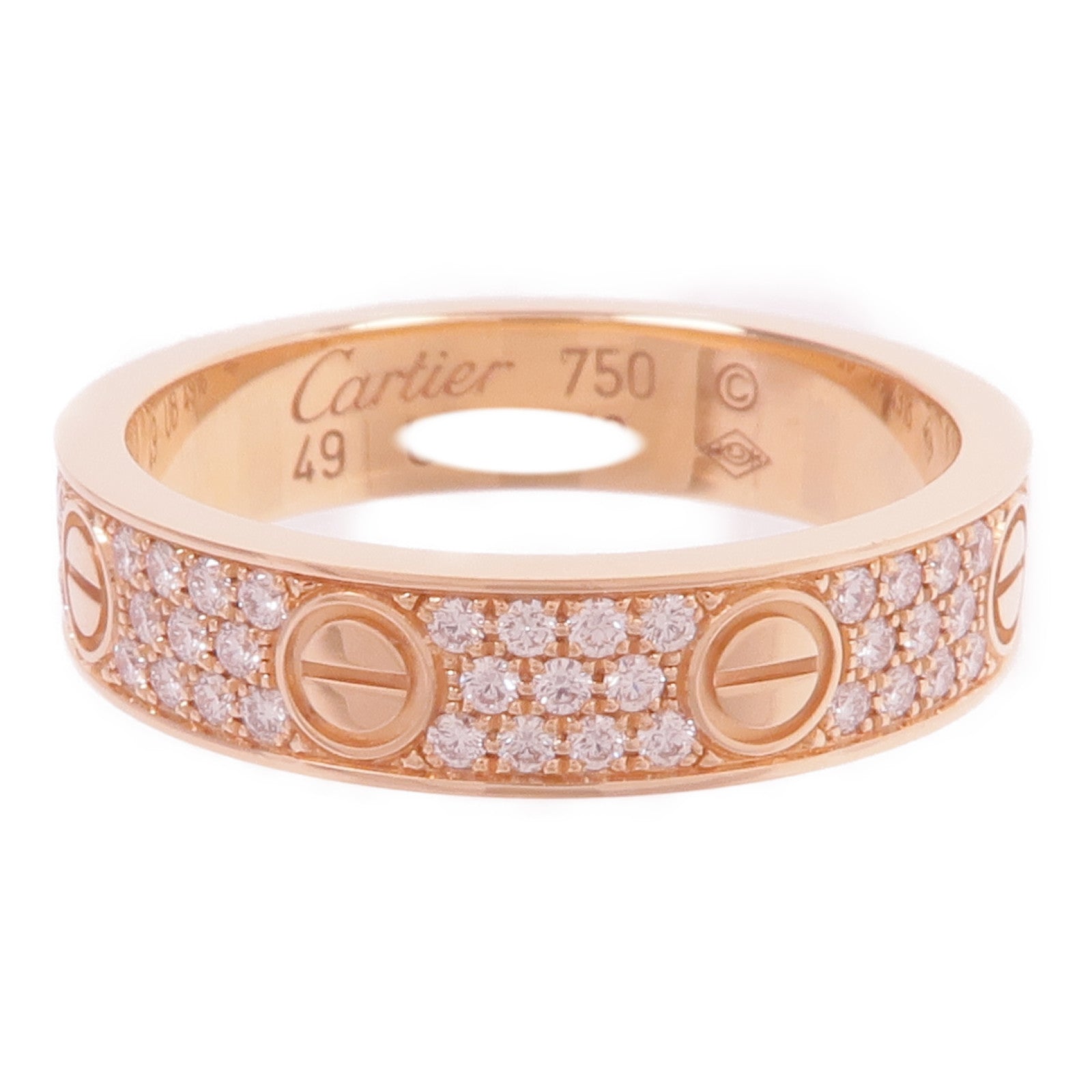 CARTIER 18K玫瑰金Love Ring Small Model Paved鑽石戒指Cartier#49/US#5