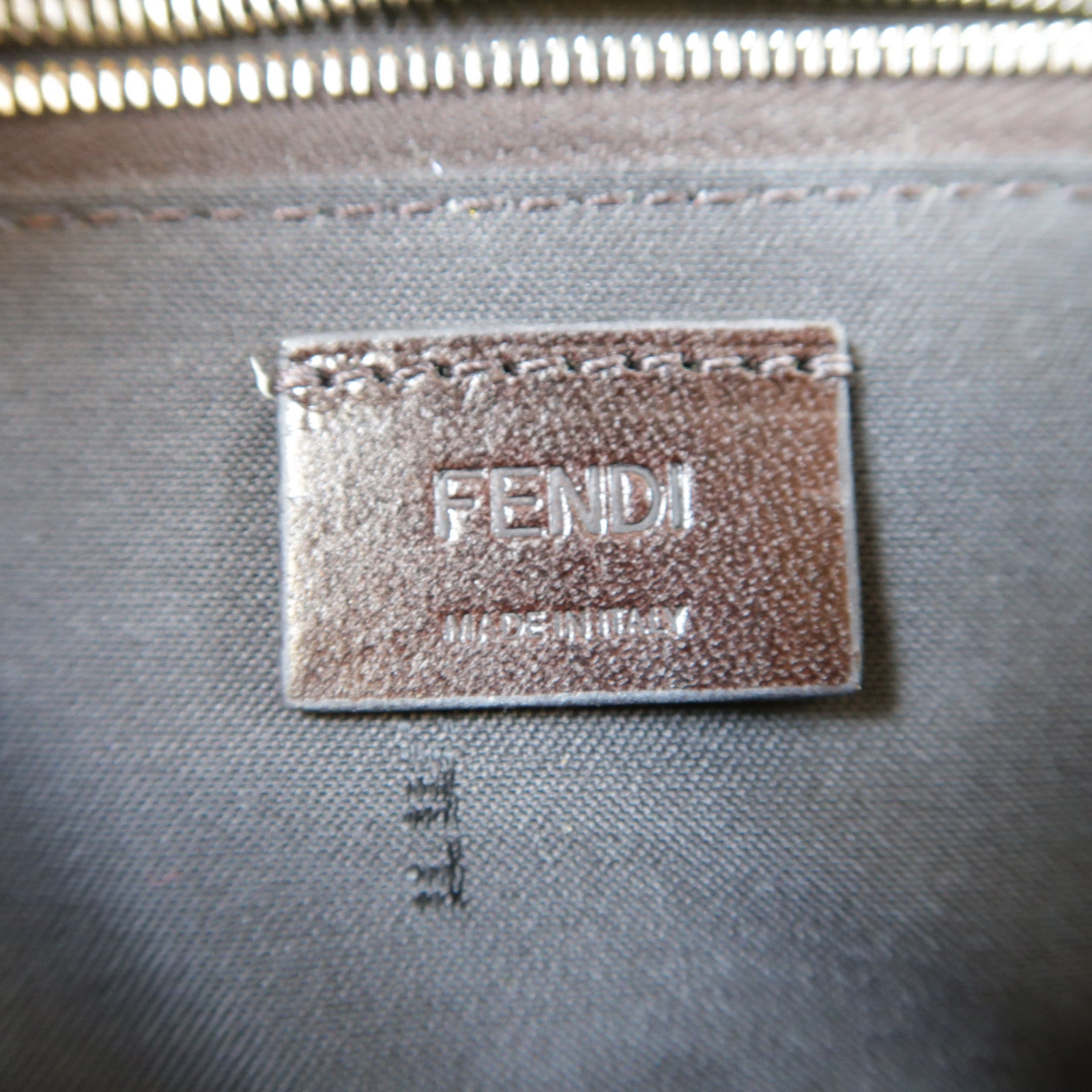 FENDI 【激減優惠】帆布/牛皮皮革Flat Baguette Shoulder Bag銀扣肩背袋黃色/米色