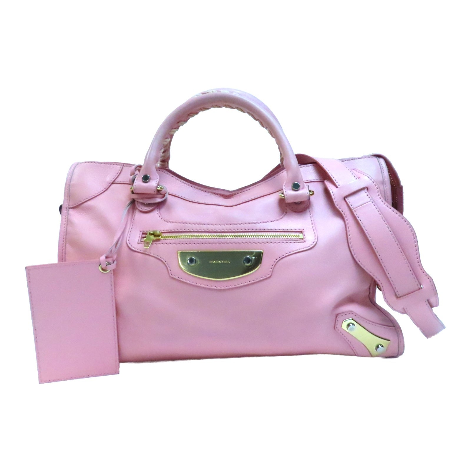 BALENCIAGA 牛皮皮革City Metal Plate金扣手挽肩背兩用袋粉紅色