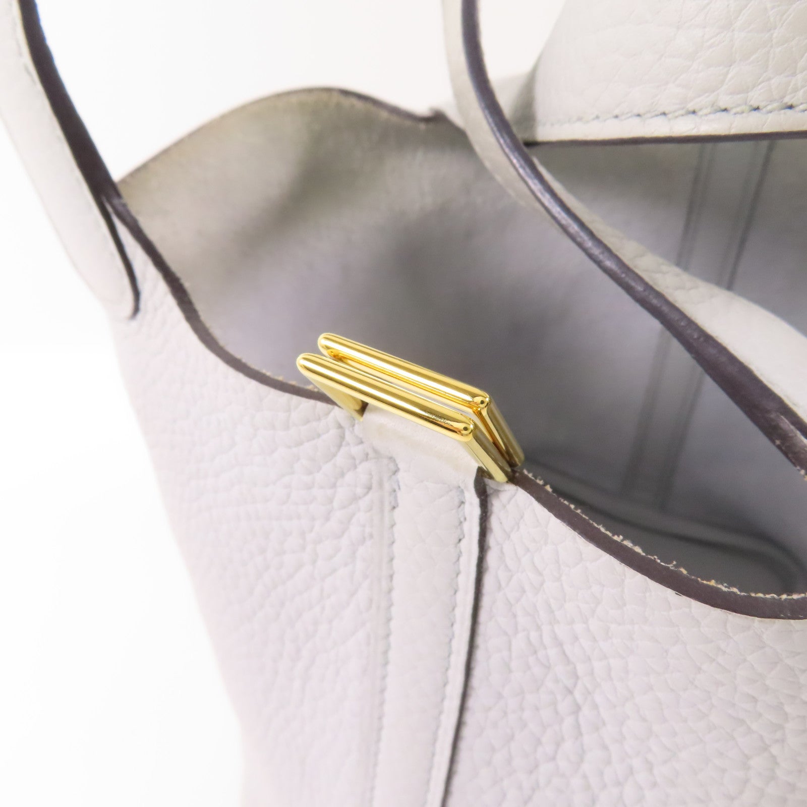 HERMES【激減優惠】 Clemence皮革Picotin PM金扣手挽袋Bleu Pale