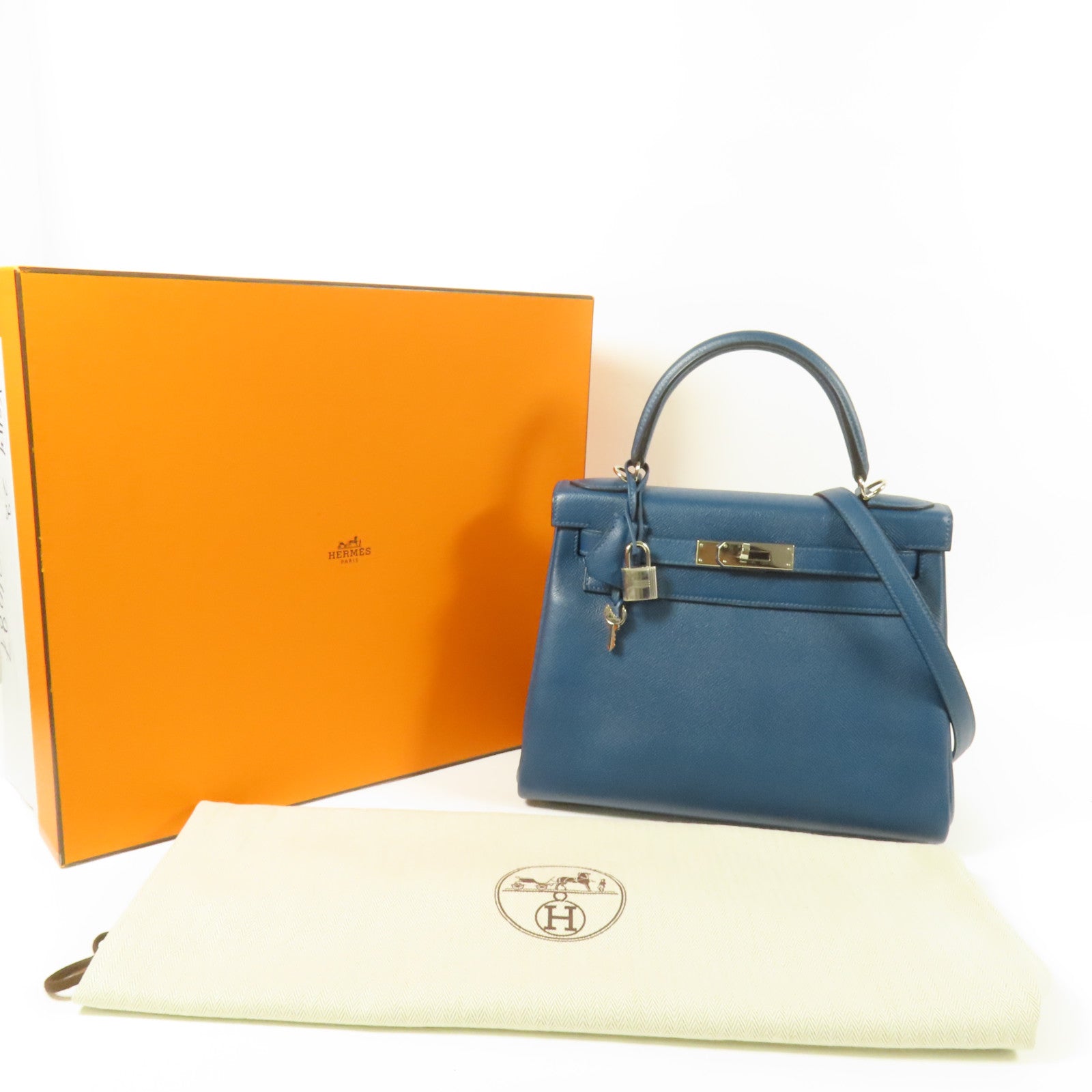 HERMES Epsom皮革Kelly 28銀扣手挽肩背兩用袋Colvert