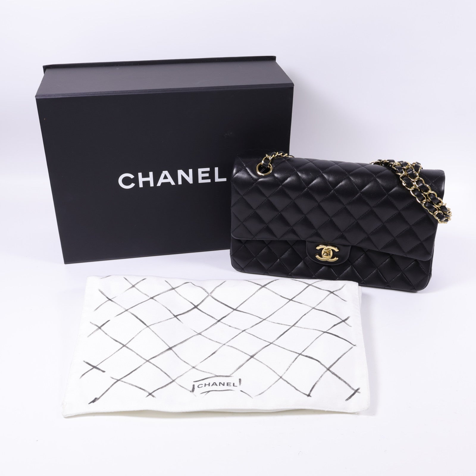 CHANEL 羊皮皮革Classic 25金扣手挽肩背兩用袋