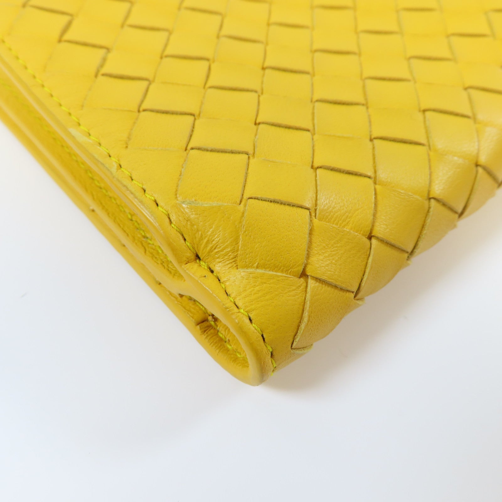 BOTTEGA VENETA 【激減優惠】織紋牛皮皮革Wallet金扣錢包黃色