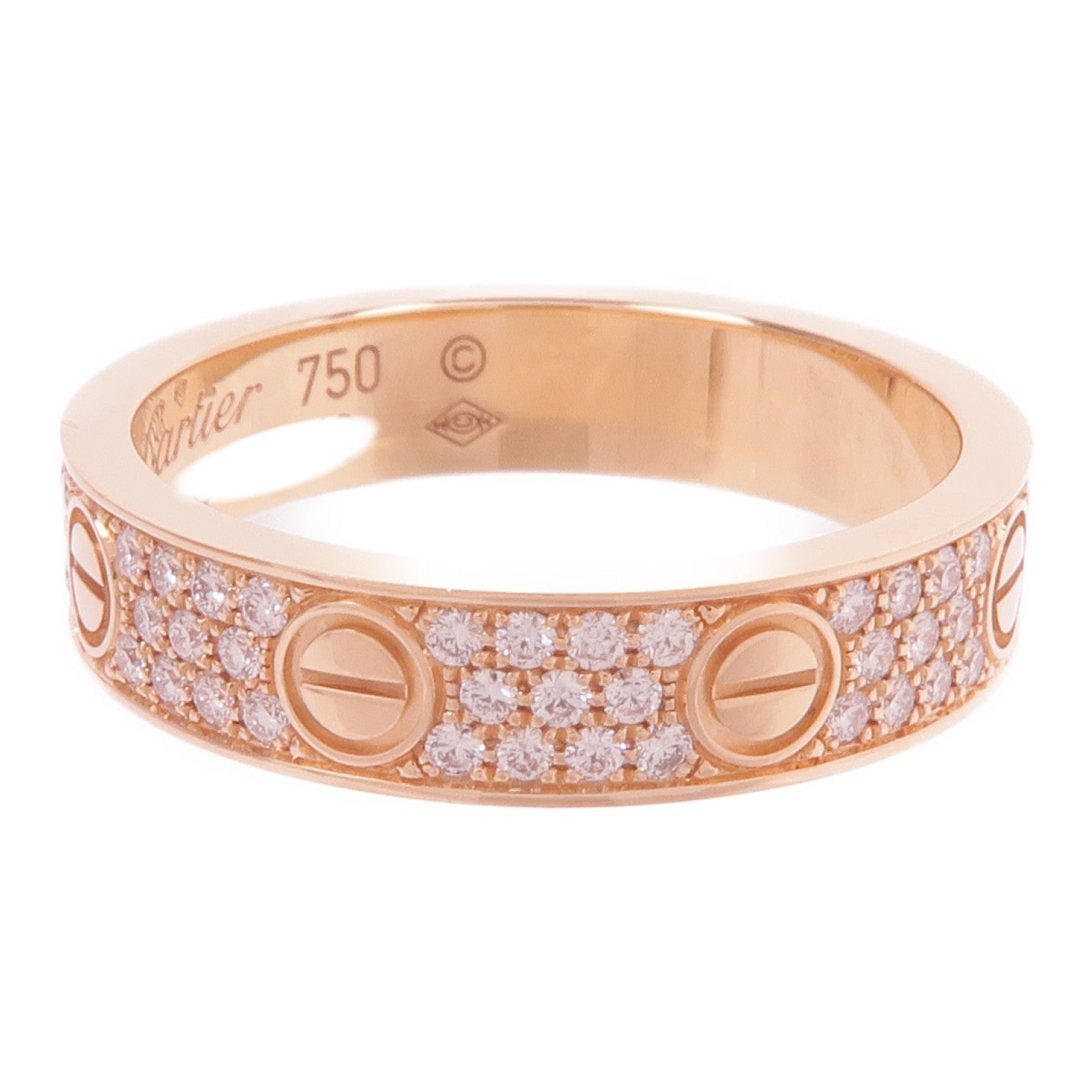 CARTIER 18K玫瑰金Love Ring Small Model Paved鑽石戒指Cartier#49/US#5