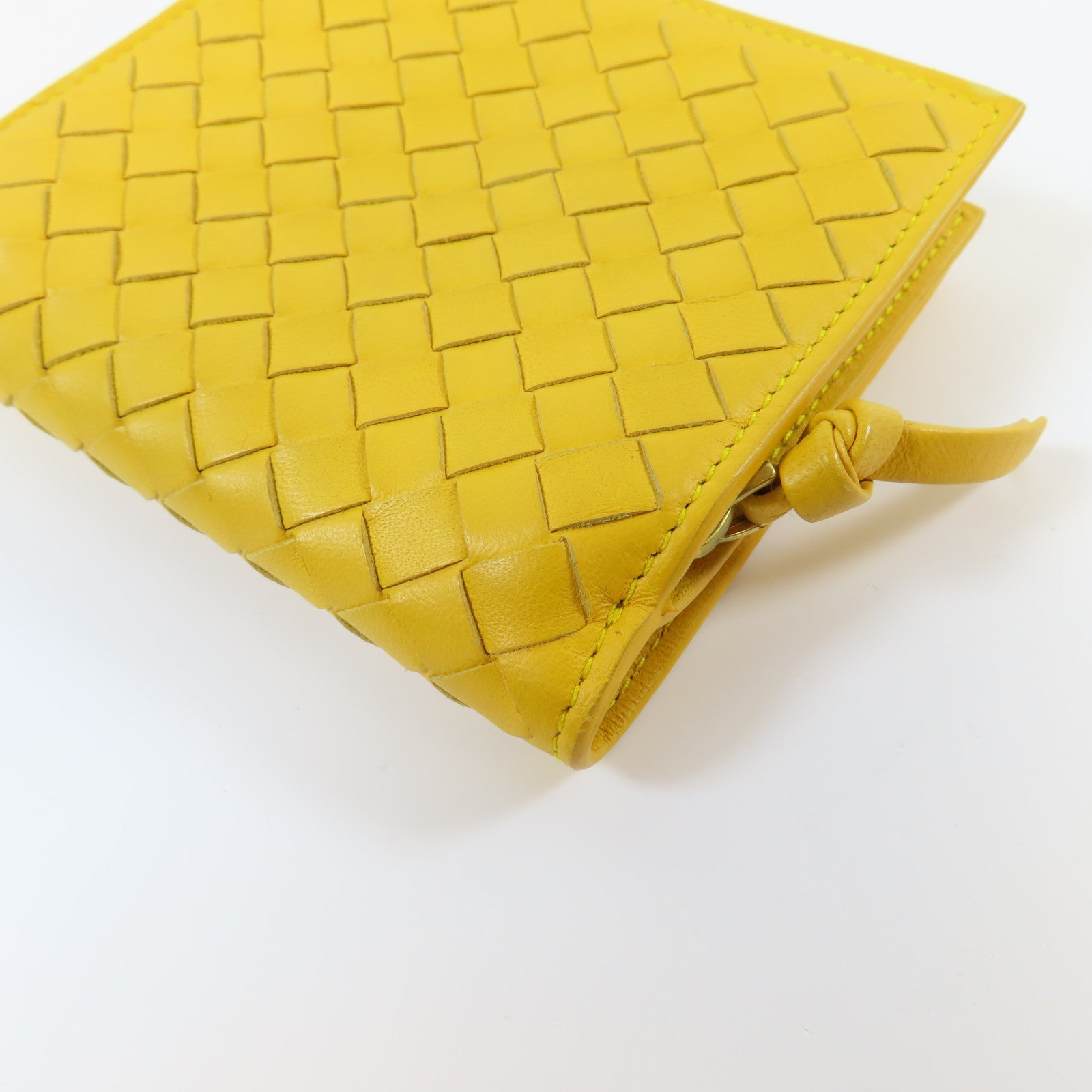BOTTEGA VENETA 【激減優惠】織紋牛皮皮革Wallet金扣錢包黃色