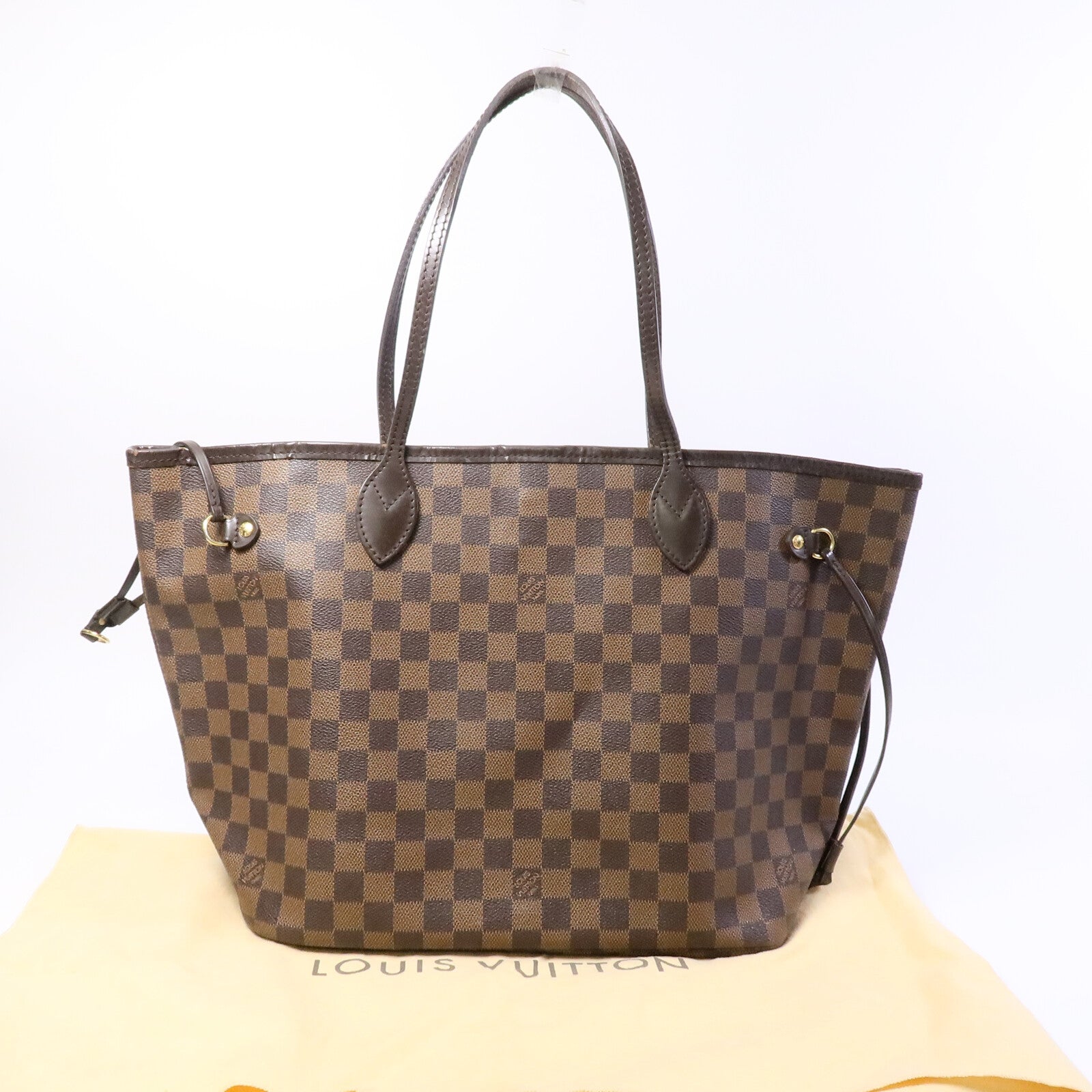 LOUIS VUITTON Damier Neverfull MM金扣肩背袋/手挽袋