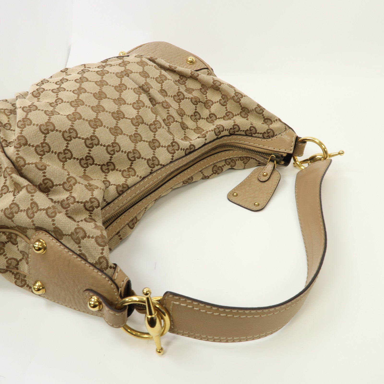 GUCCI 帆布Shoulder Bag金扣肩背袋米色