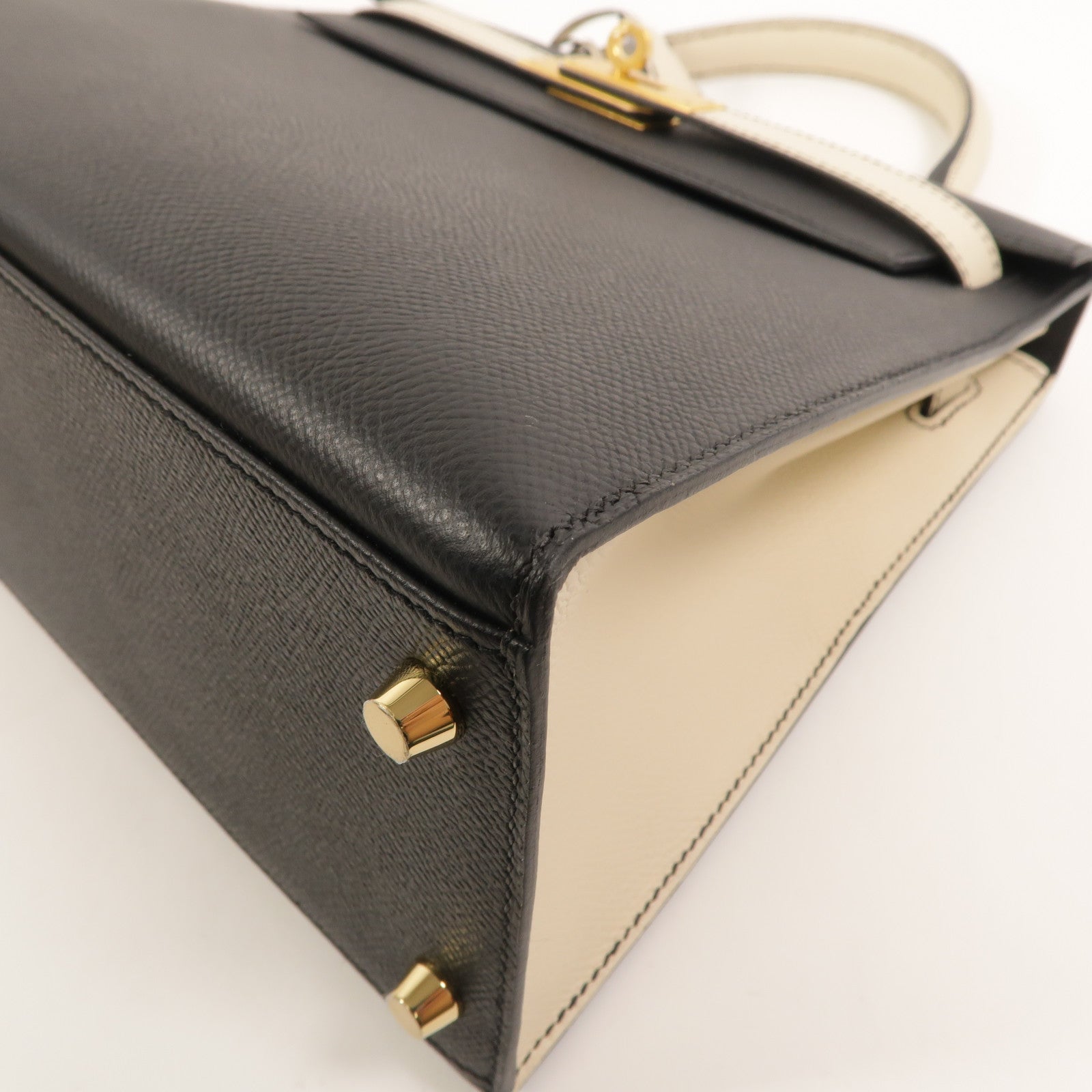 HERMES Epsom皮革Kelly 28 SPO手挽肩背兩用袋Noir/Craie