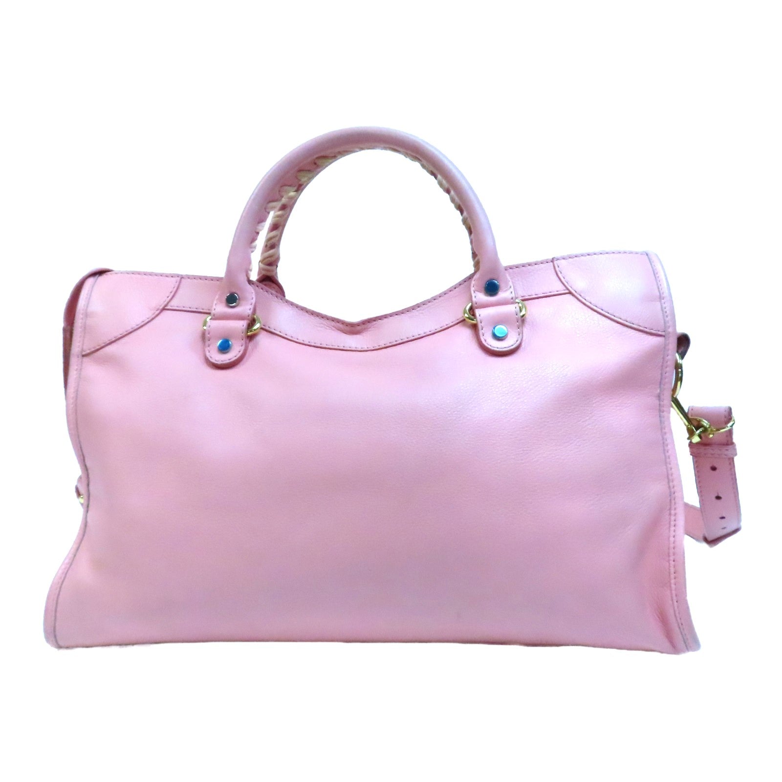 BALENCIAGA 牛皮皮革City Metal Plate金扣手挽肩背兩用袋粉紅色