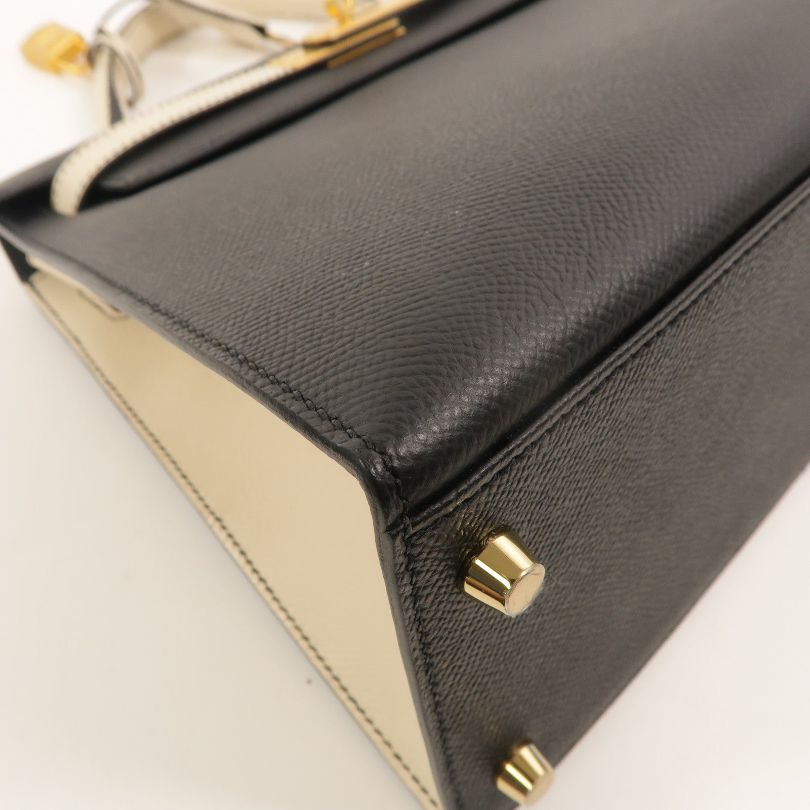 HERMES Epsom皮革Kelly 28 SPO手挽肩背兩用袋Noir/Craie