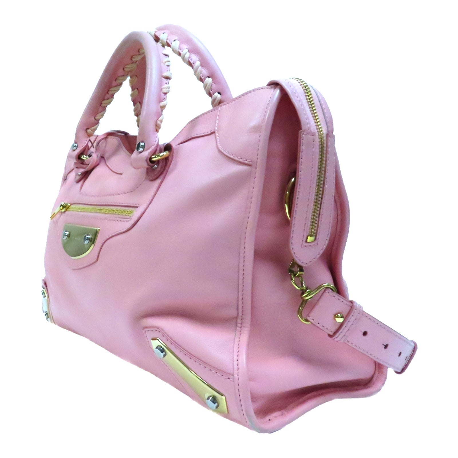 BALENCIAGA 牛皮皮革City Metal Plate金扣手挽肩背兩用袋粉紅色