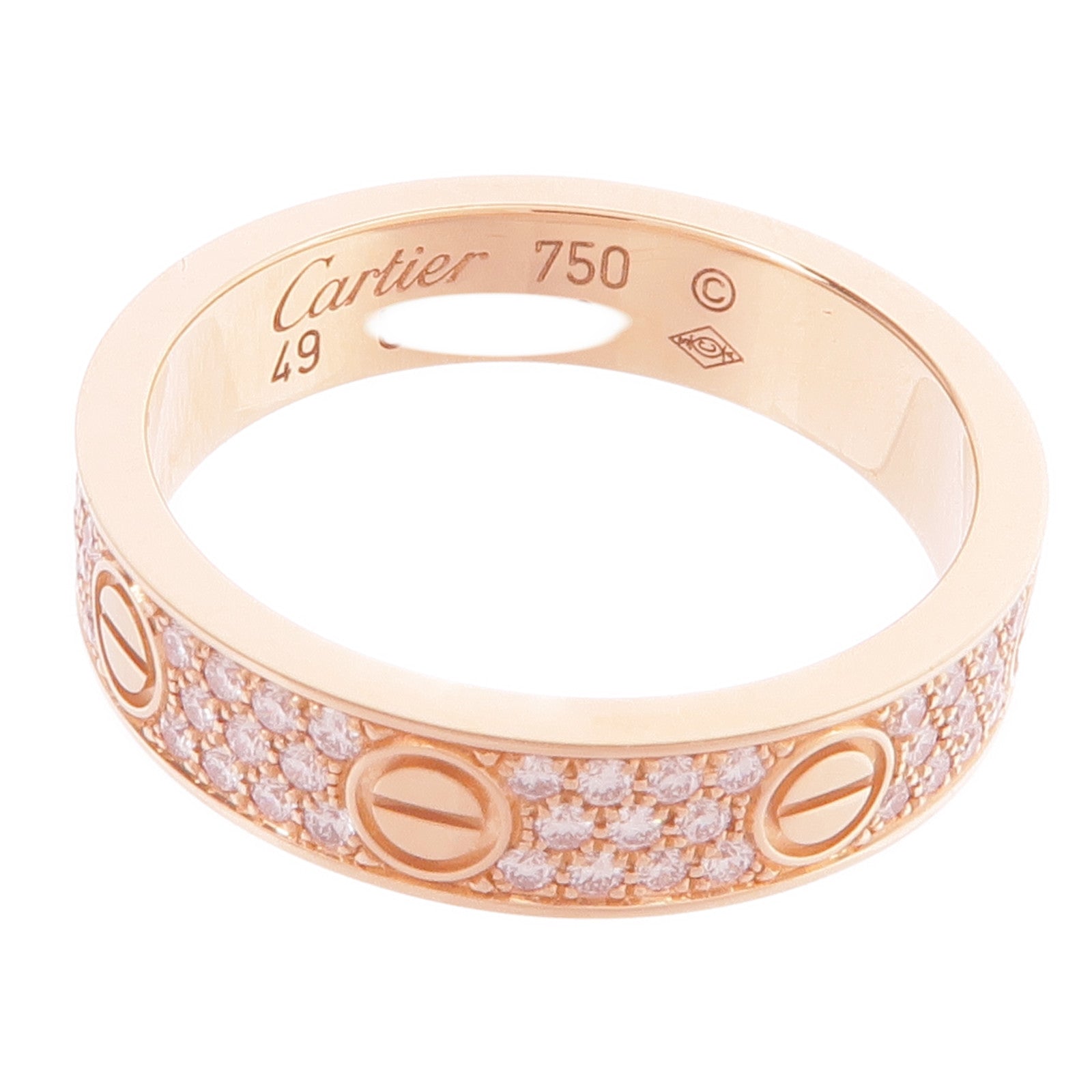 CARTIER 18K玫瑰金Love Ring Small Model Paved鑽石戒指Cartier#49/US#5