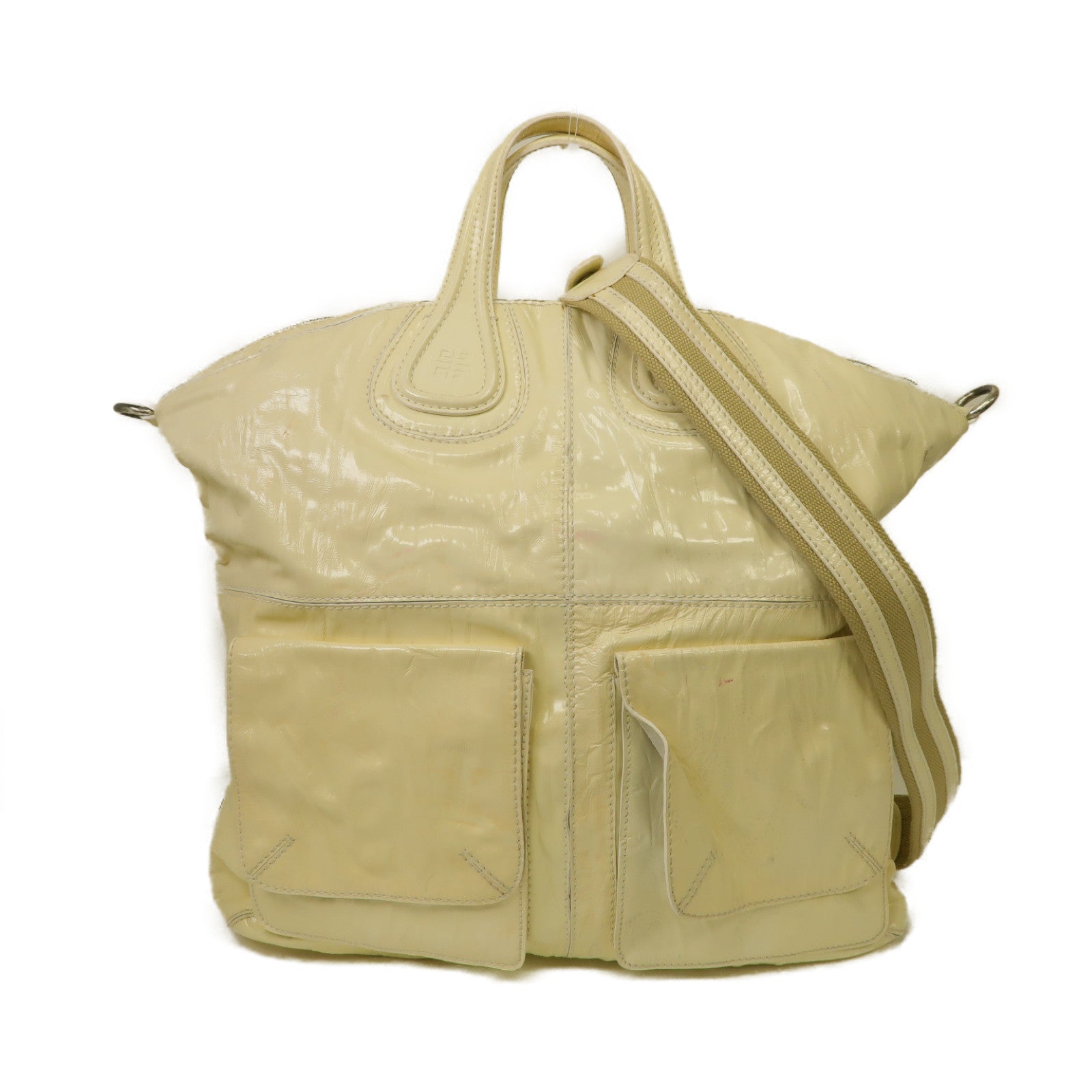 GIVENCHY 【激減優惠】漆皮皮革Shoulder Bag銀扣手挽肩背兩用袋白色