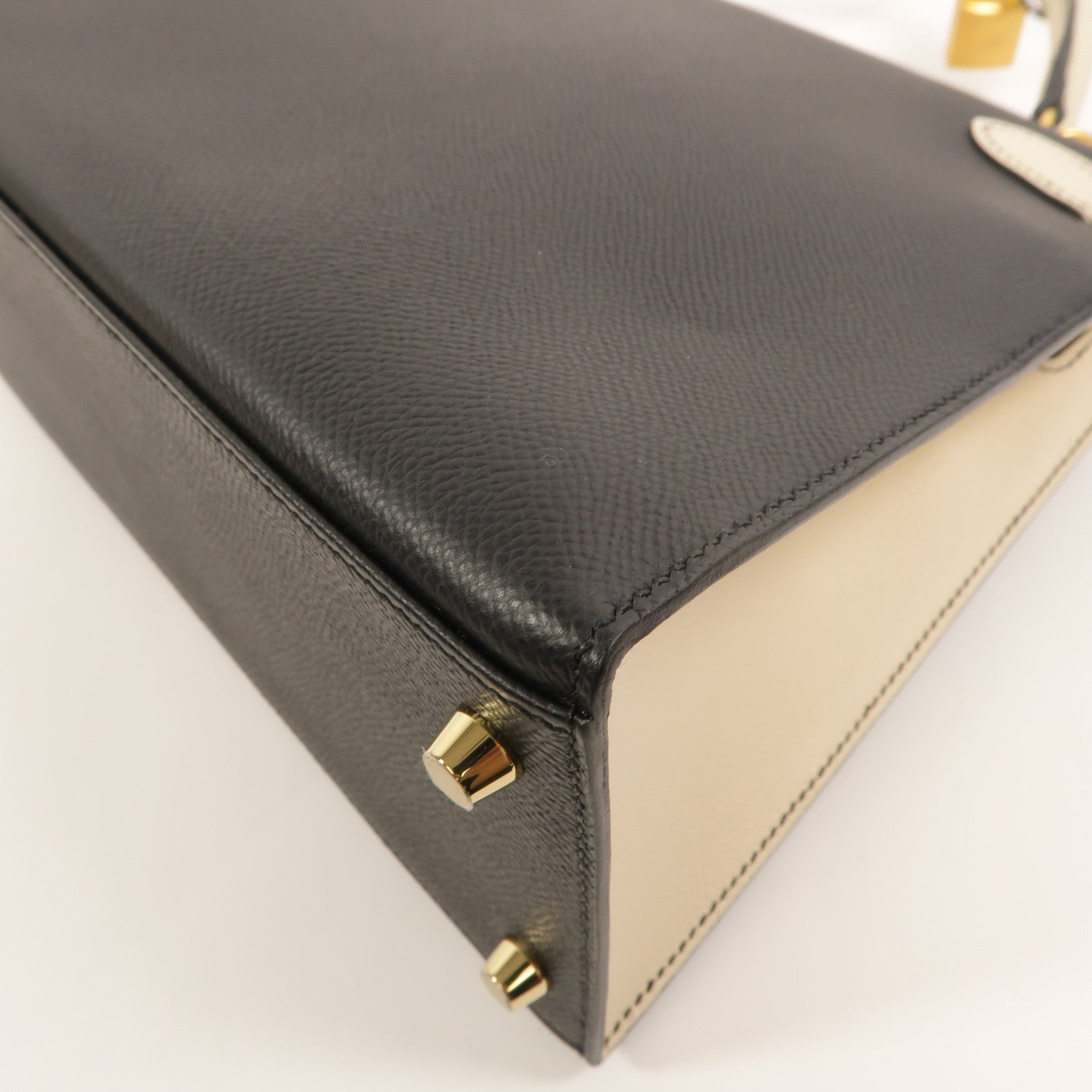 HERMES Epsom皮革Kelly 28 SPO手挽肩背兩用袋Noir/Craie