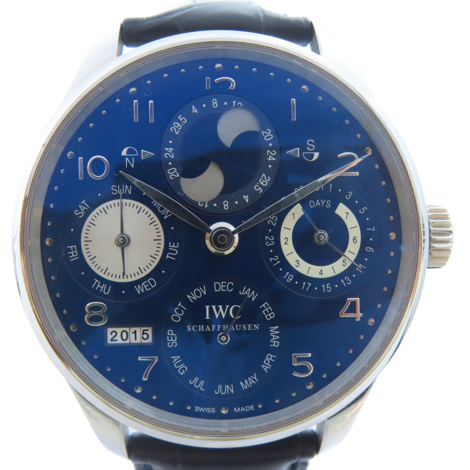 IWC Portuguese Perpetual Calendar 18K白金手錶自動機芯藍色
