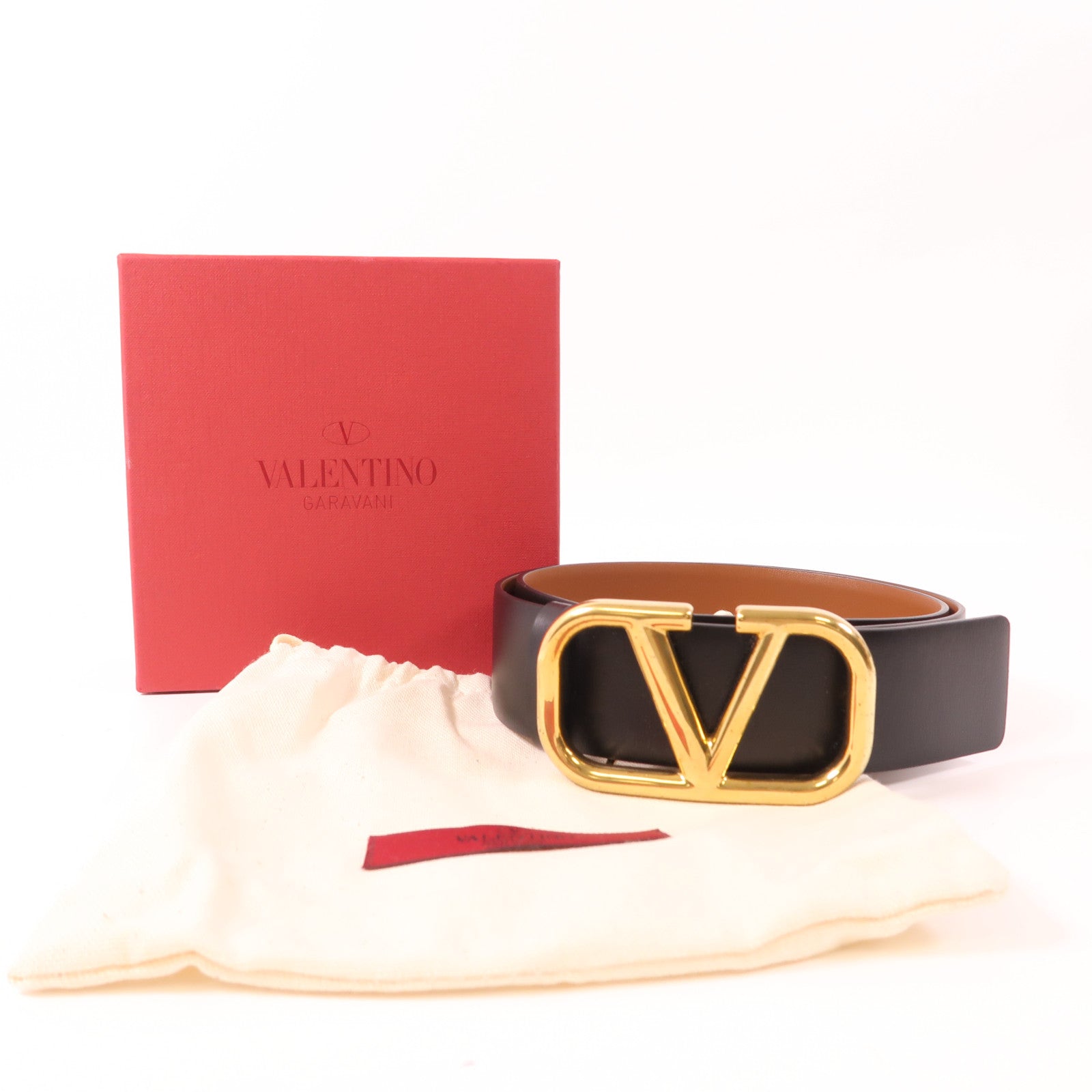 Valentino 牛皮皮革Belt金扣皮帶