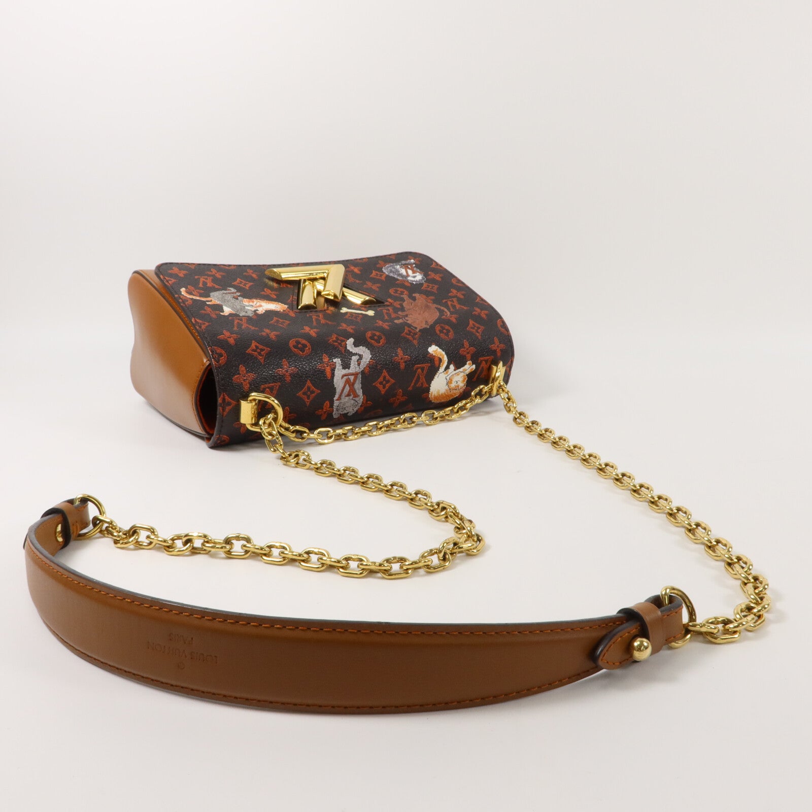 LOUIS VUITTON Monogram Catgram Twist MM鏈帶肩背袋
