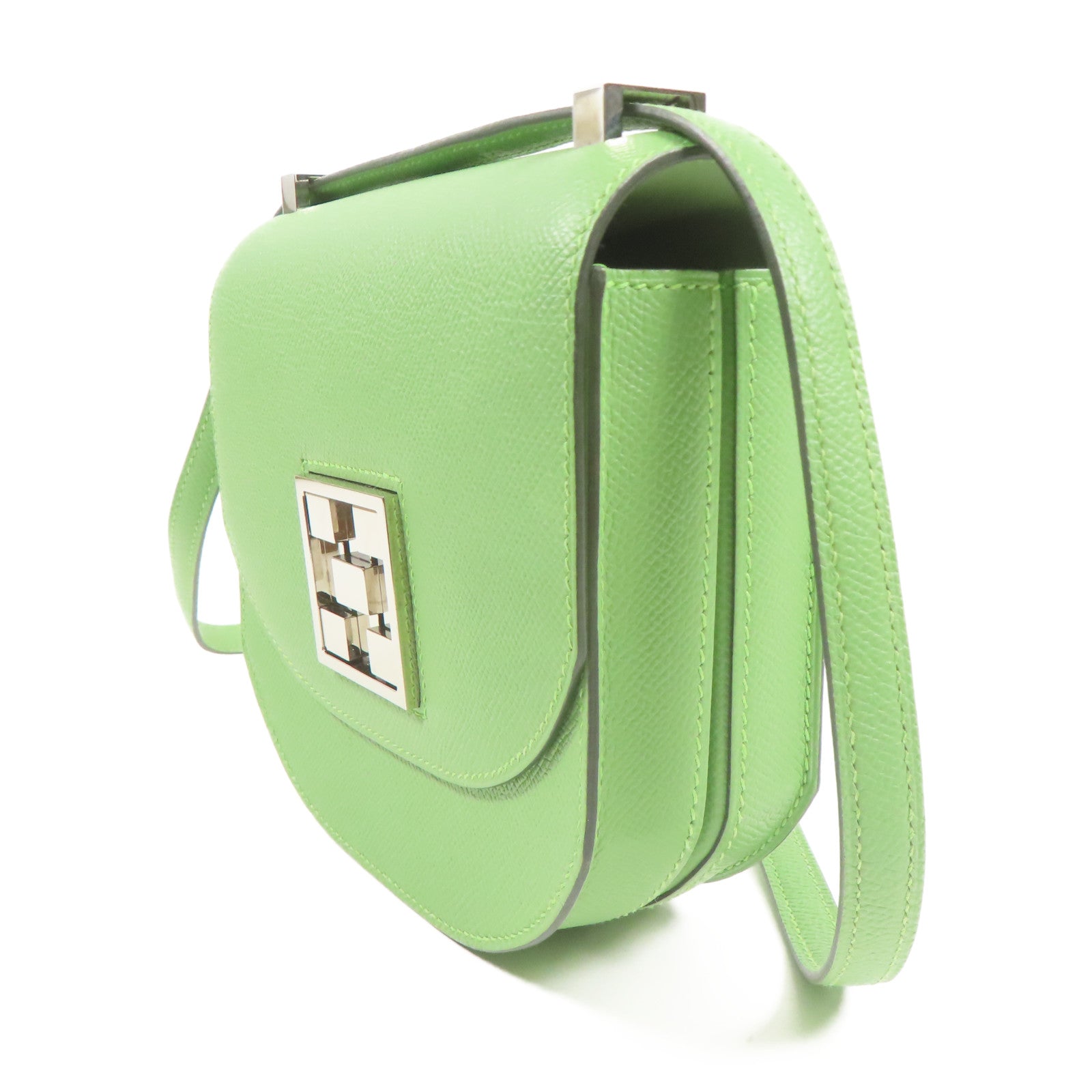 HERMES Epsom皮革Mosaique Mini銀扣肩背袋Vert Criquet